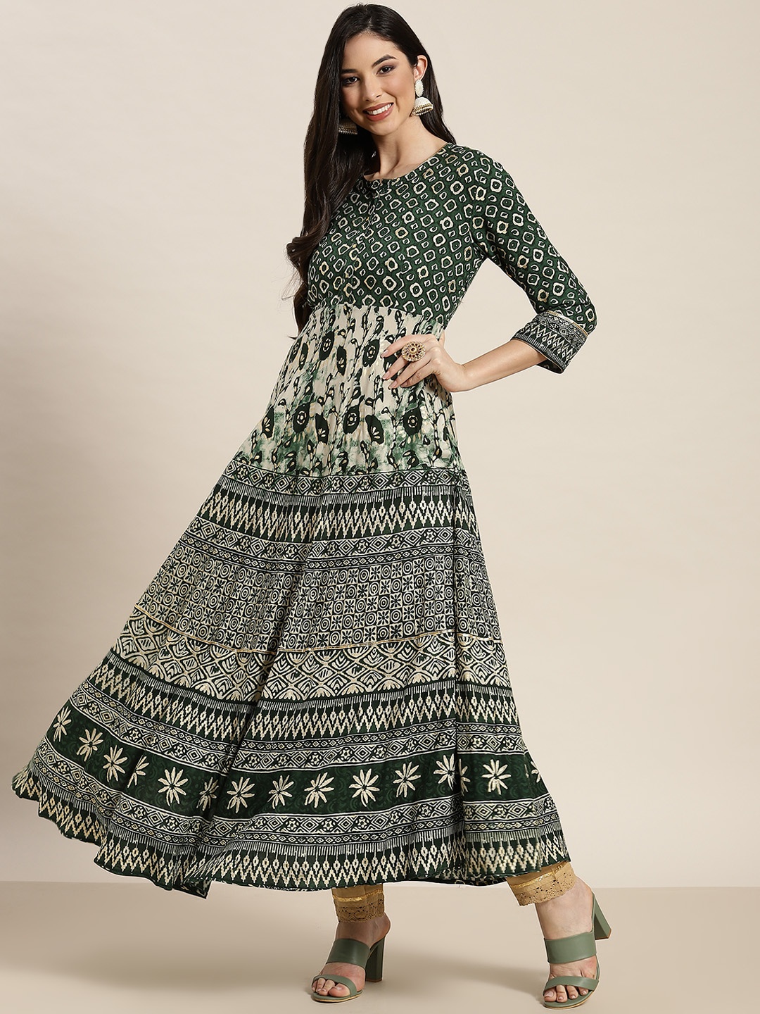 

Juniper Women Green Ethnic Motifs Printed Anarkali Kurta