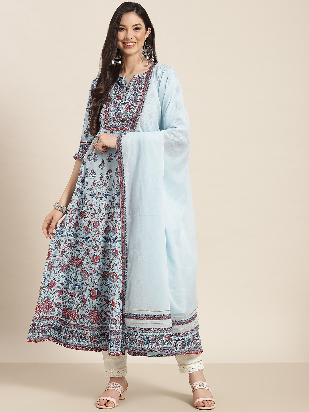 

Juniper Women Turquoise Blue Ethnic Motifs Printed Anarkali Kurta