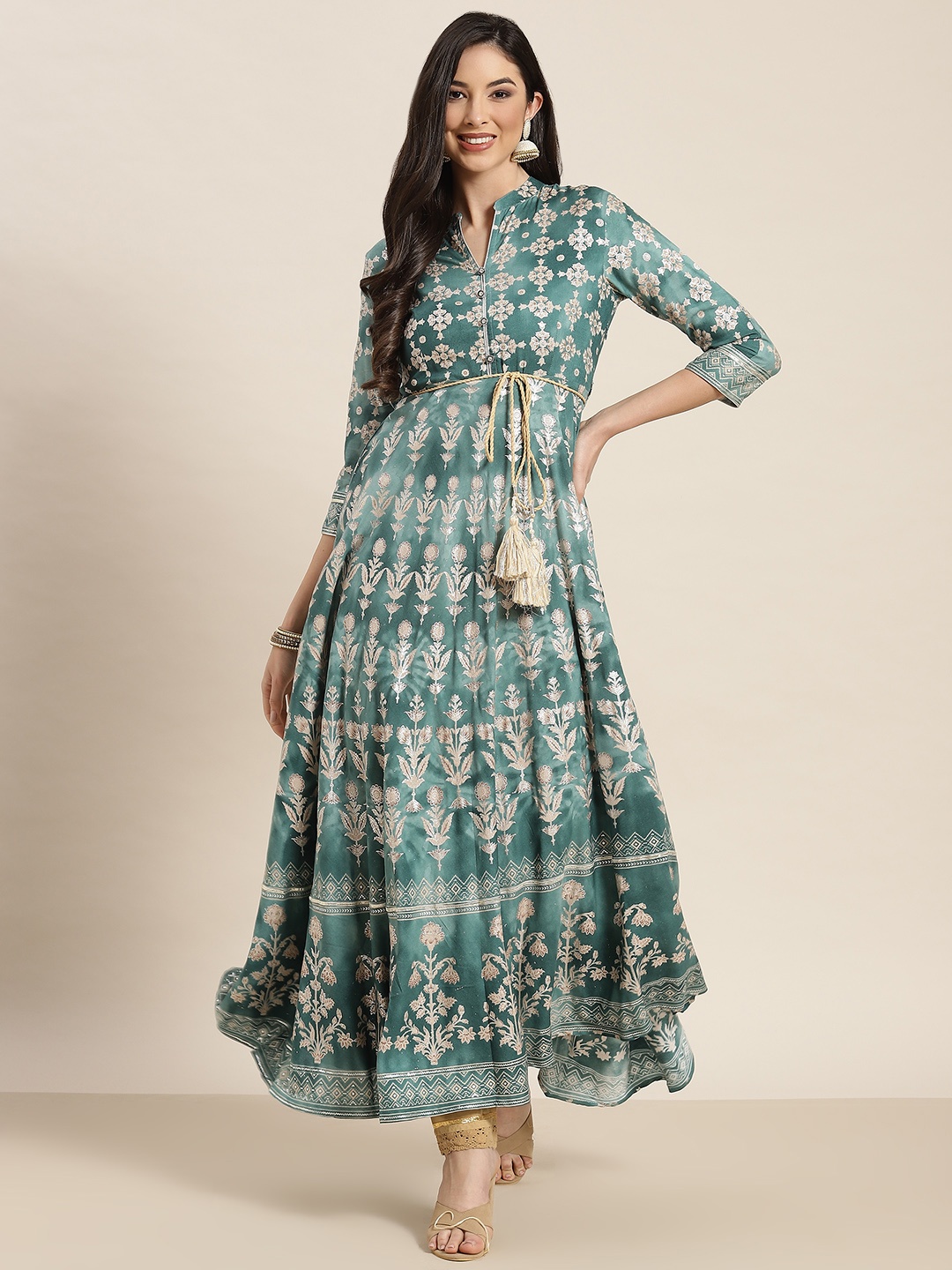 

Juniper Women Teal Ethnic Motifs Printed Anarkali Kurta