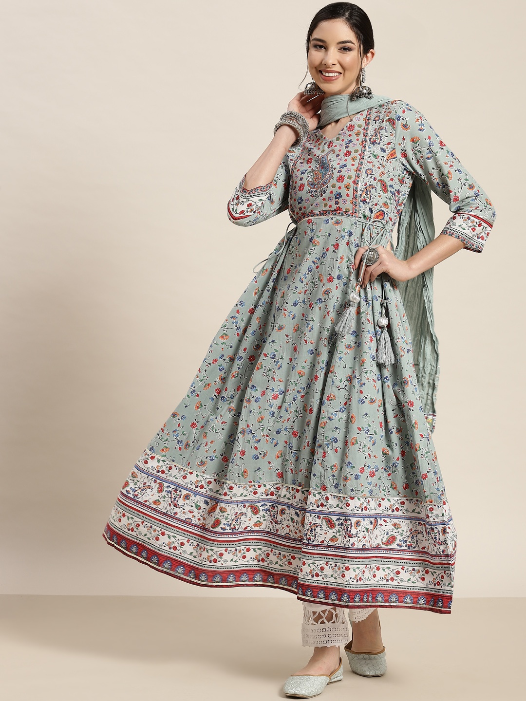 

Juniper Women Green Ethnic Motifs Printed Anarkali Kurta