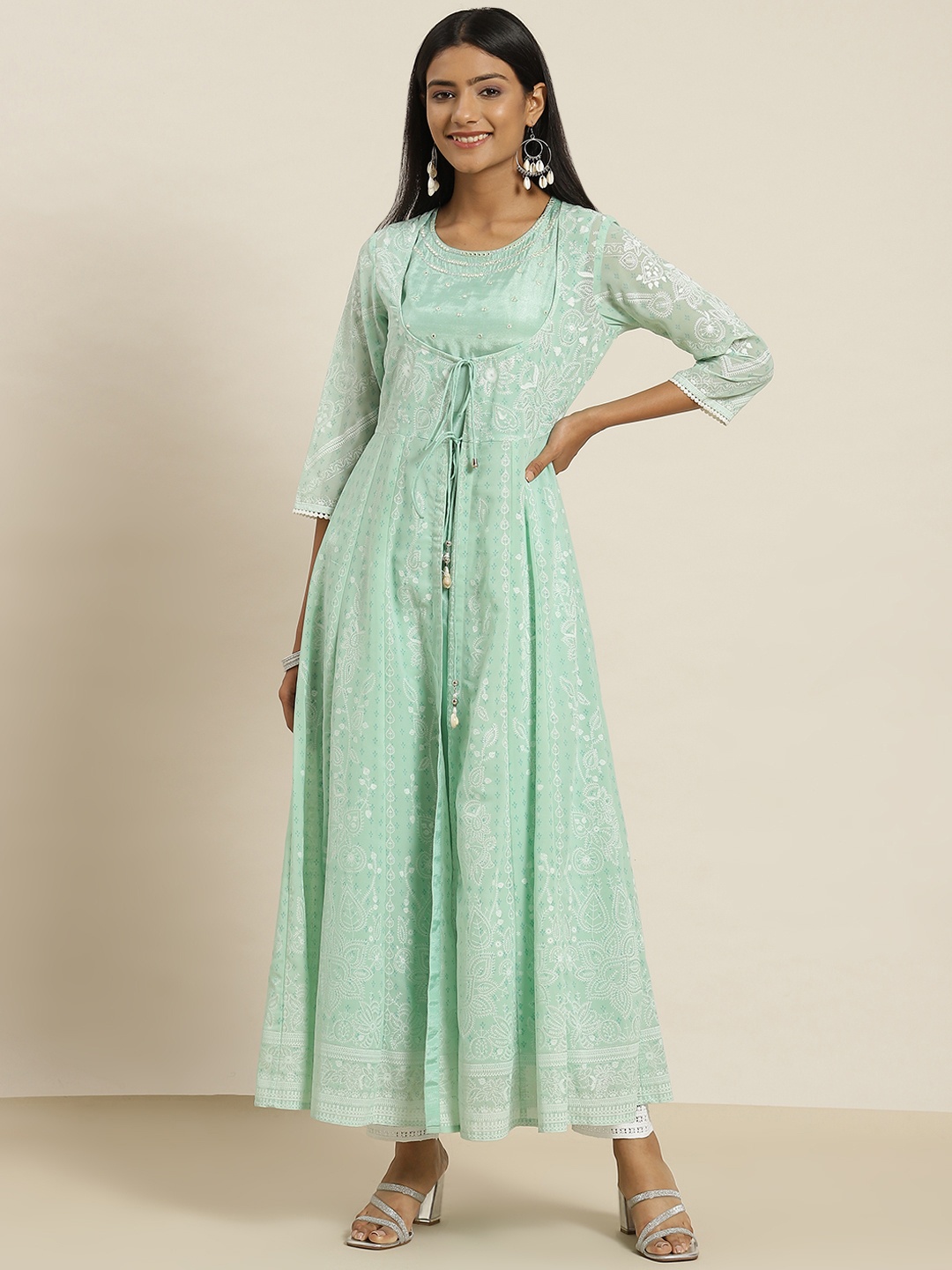 

Juniper Women Sea Green Georgette Kurta