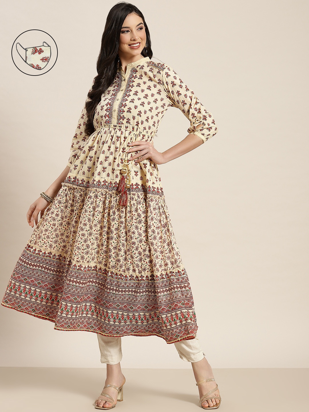 

Juniper Women Beige Ethnic Motifs Printed Anarkali Kurta