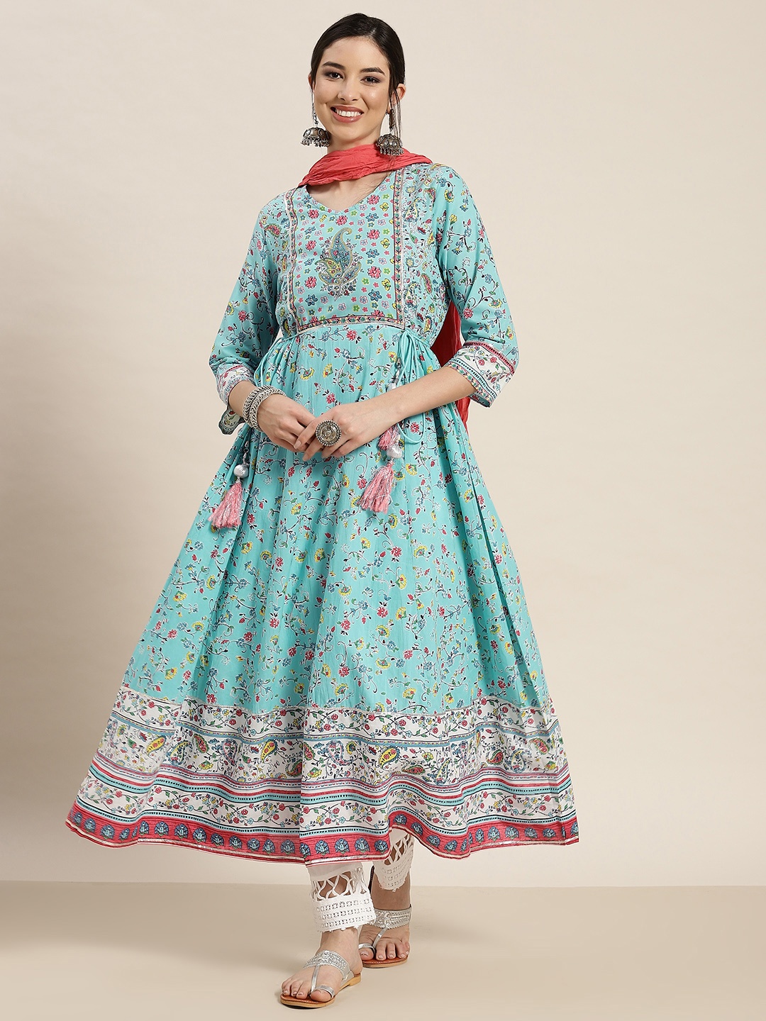 

Juniper Women Blue Ethnic Motifs Printed Anarkali Kurta