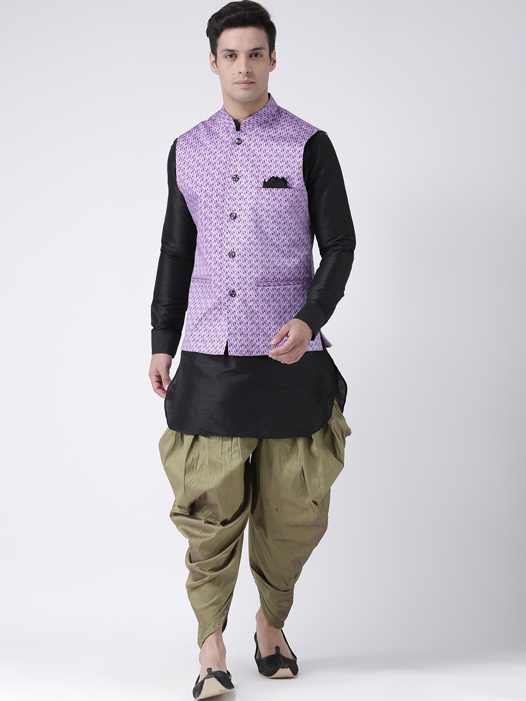 

DEYANN Men Purple Layered Dupion Silk Kurta with Patiala