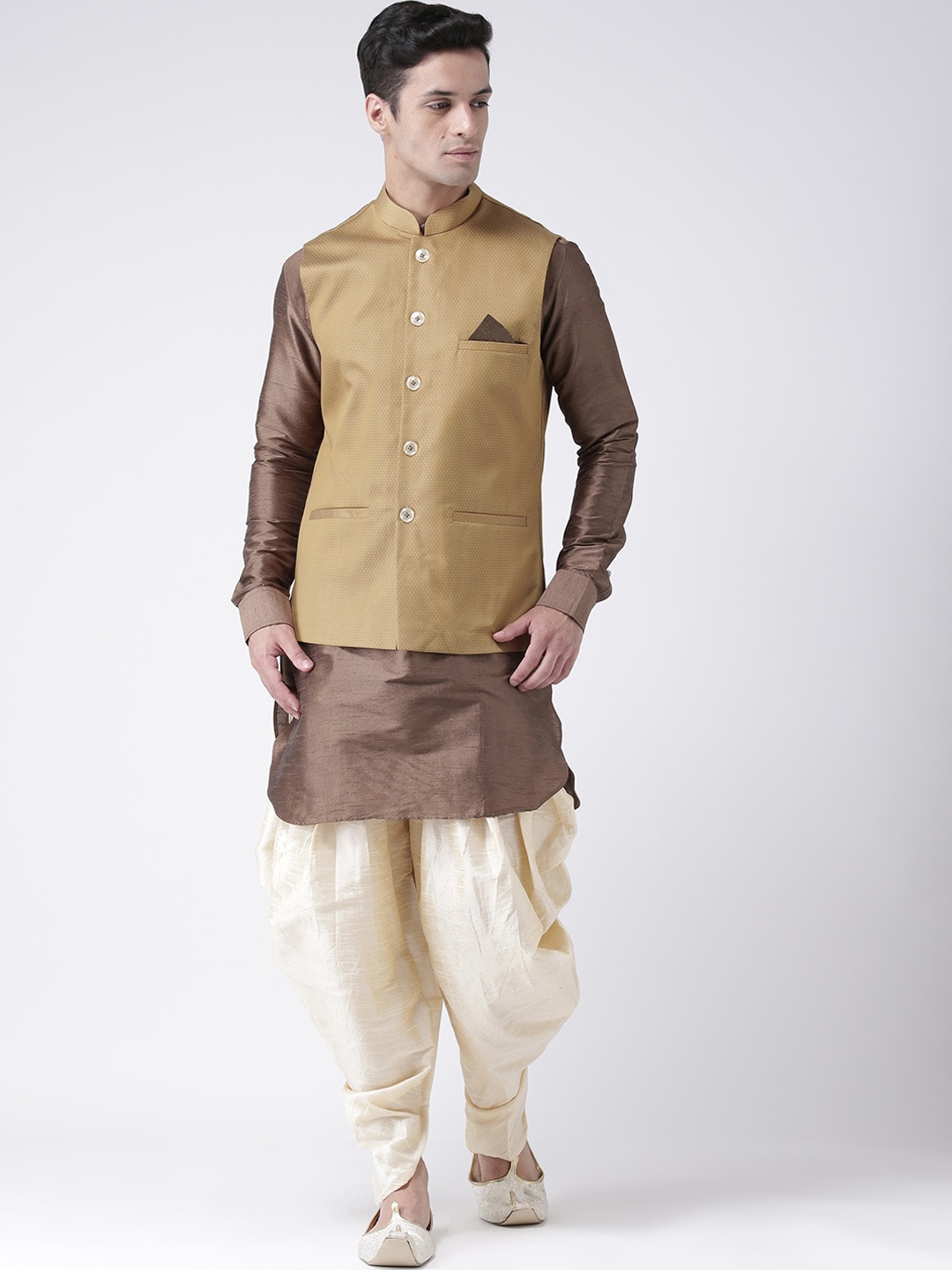 

DEYANN Men Brown Striped Dupion Silk Kurta with Patiala