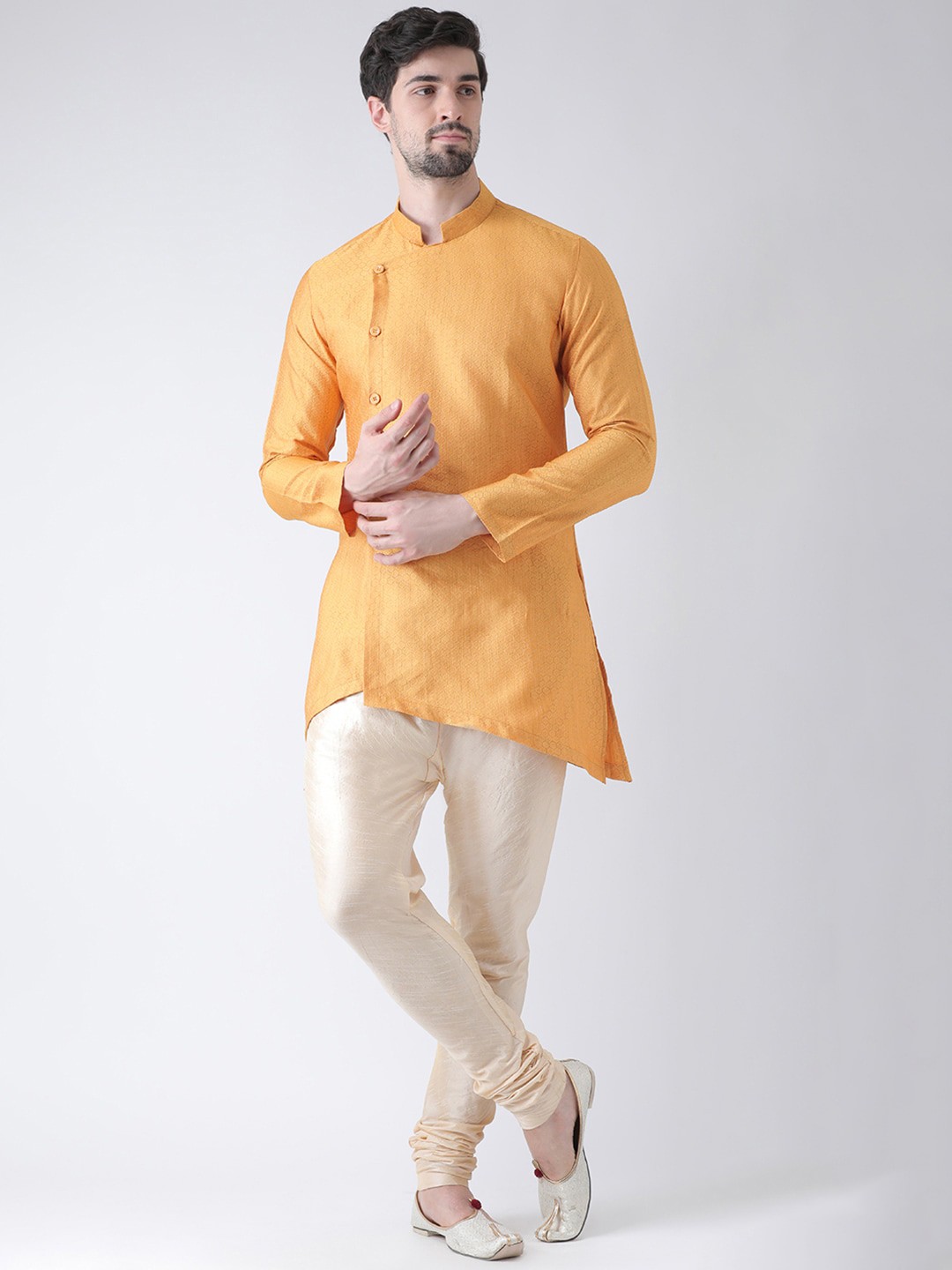 

DEYANN Men Yellow Kurti with Churidar