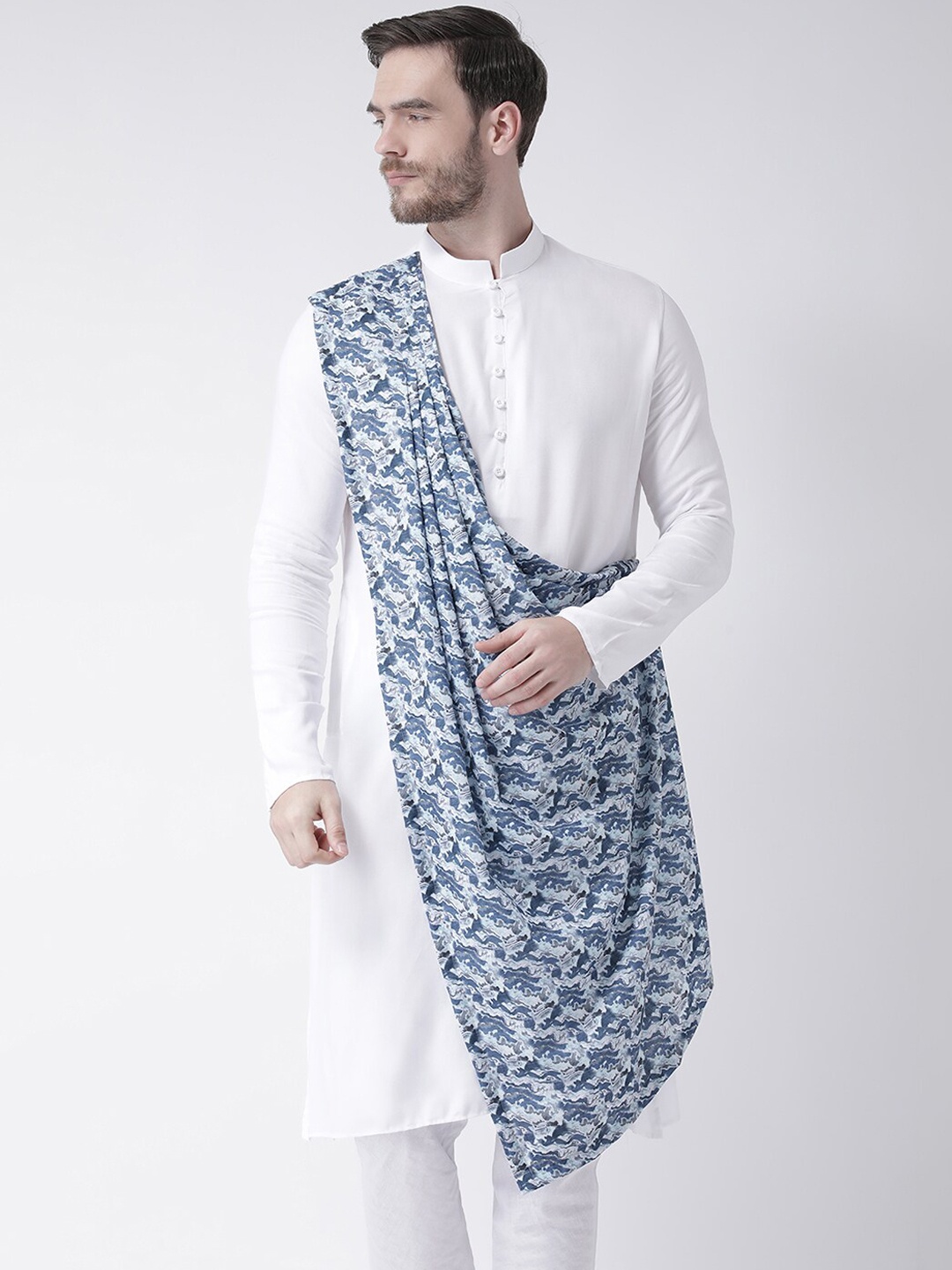 

DEYANN Men White Printed Layered Kurta with Churidar
