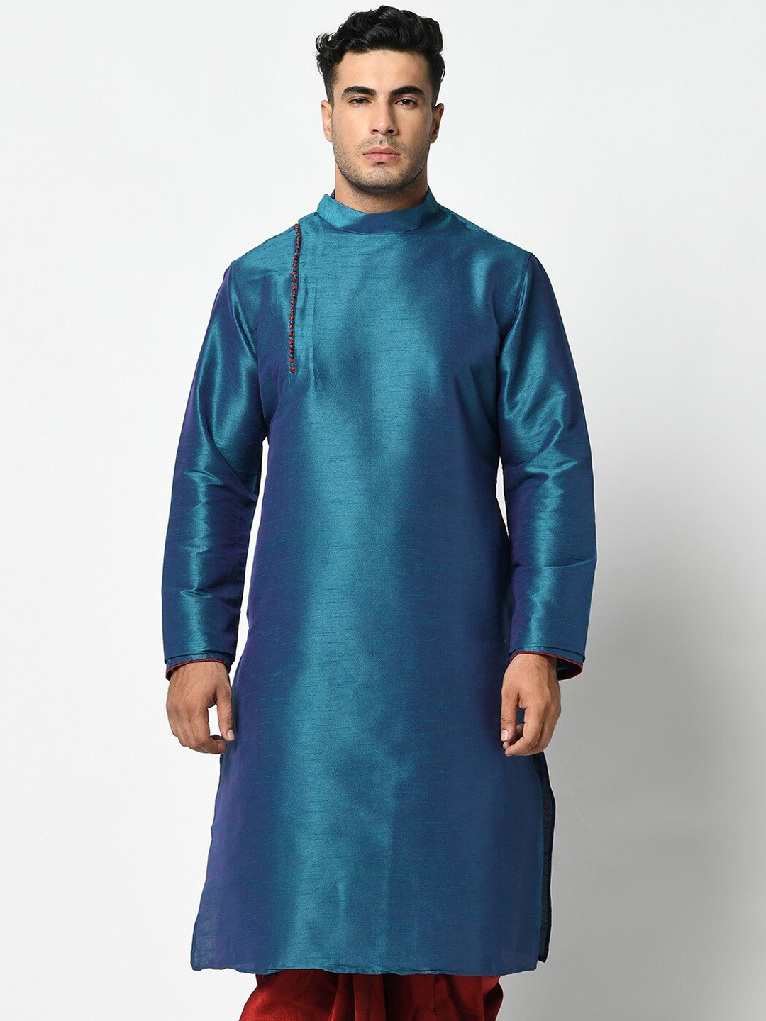 

DEYANN Men Blue Dupion Silk Kurta with Dhoti Pants