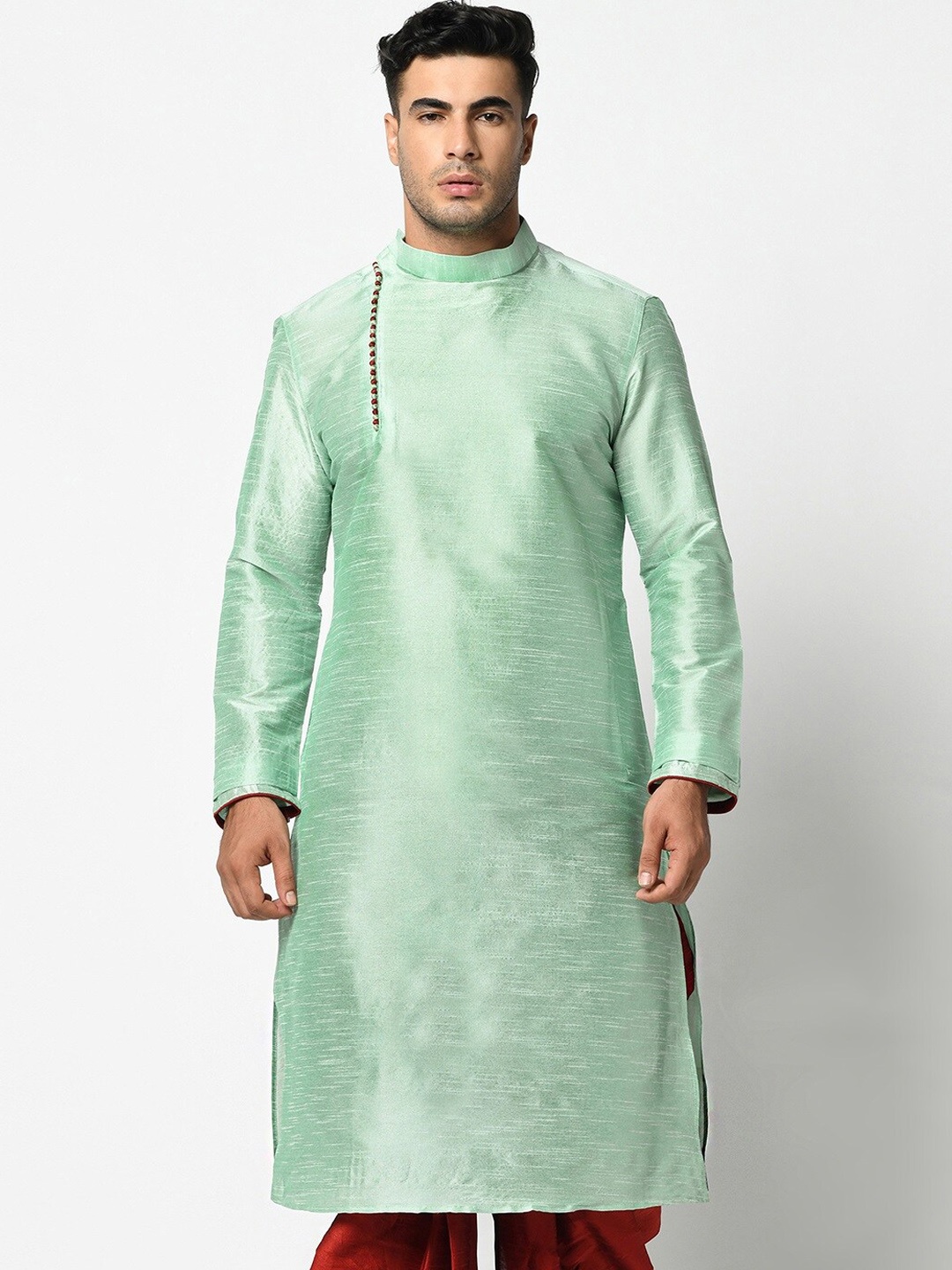 

DEYANN Men Green Dupion Silk Kurta with Dhoti Pants