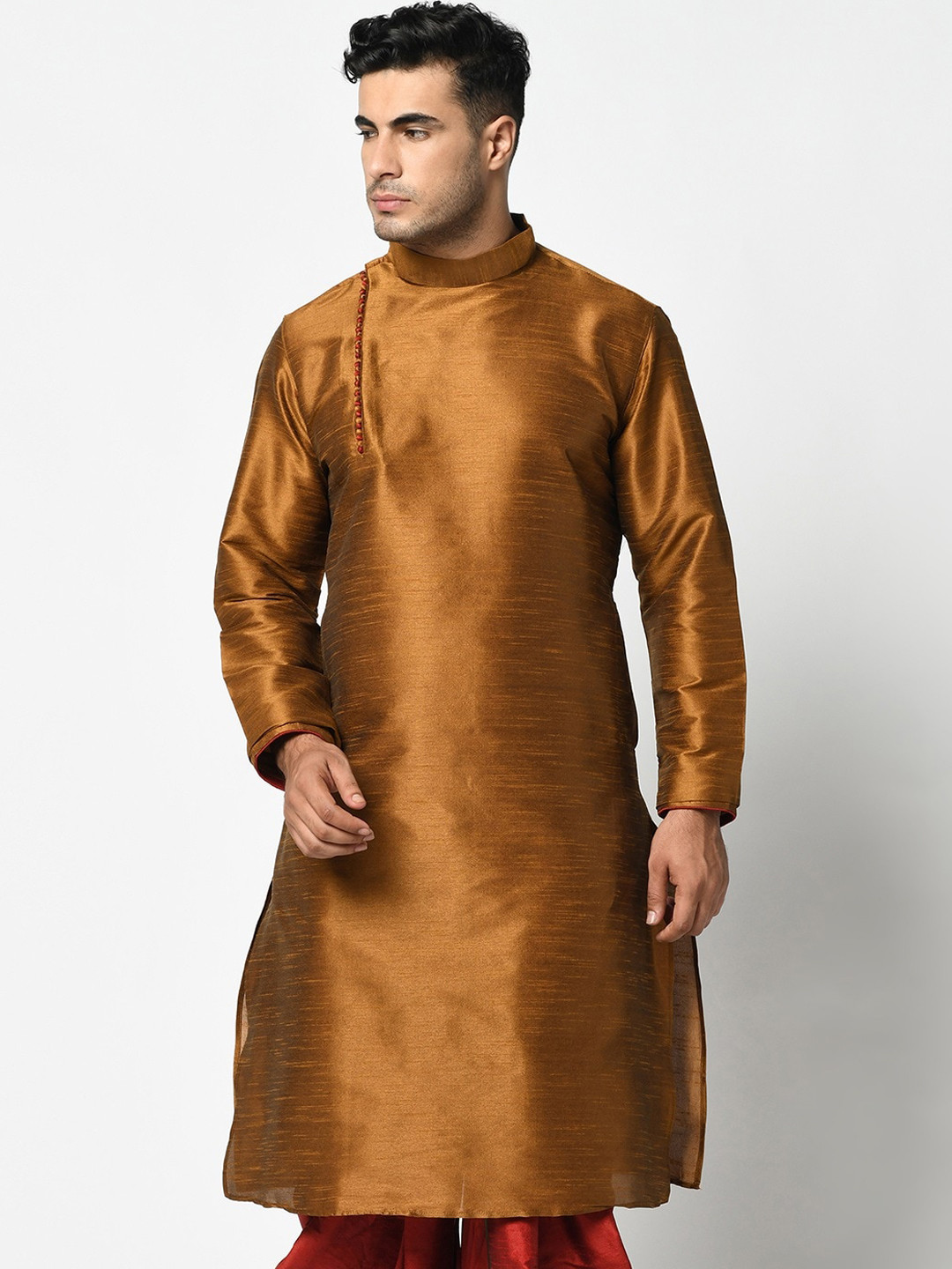

DEYANN Men Copper-Toned Dupion Silk Kurta with Dhoti Pants