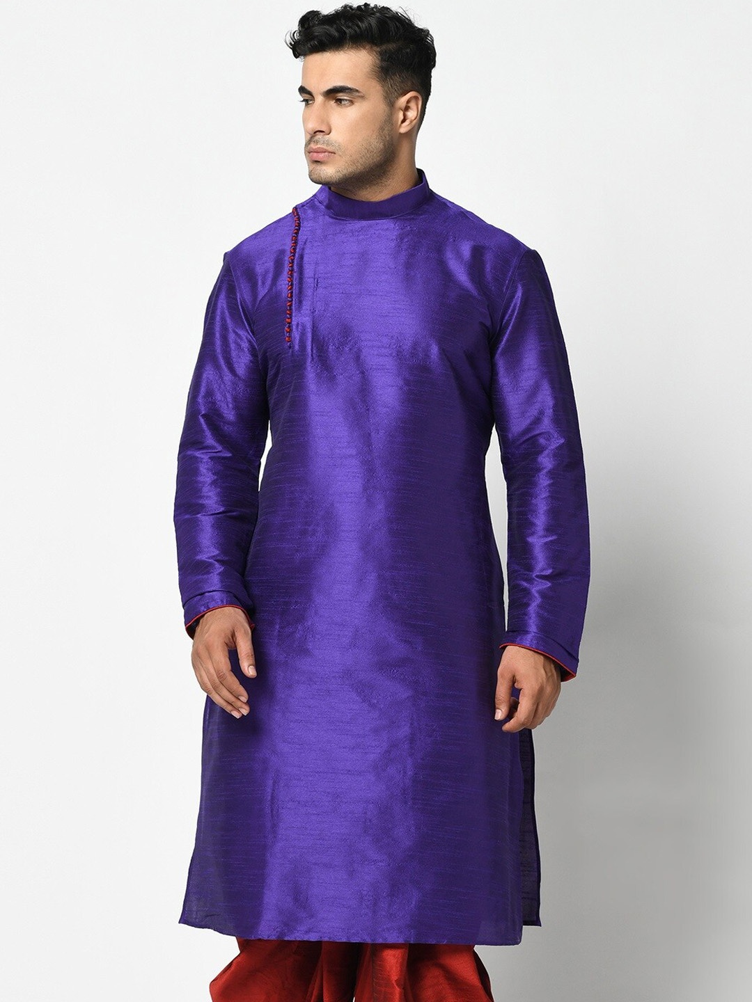 

DEYANN Men Blue Angrakha Dupion Silk Kurta with Dhoti Pants