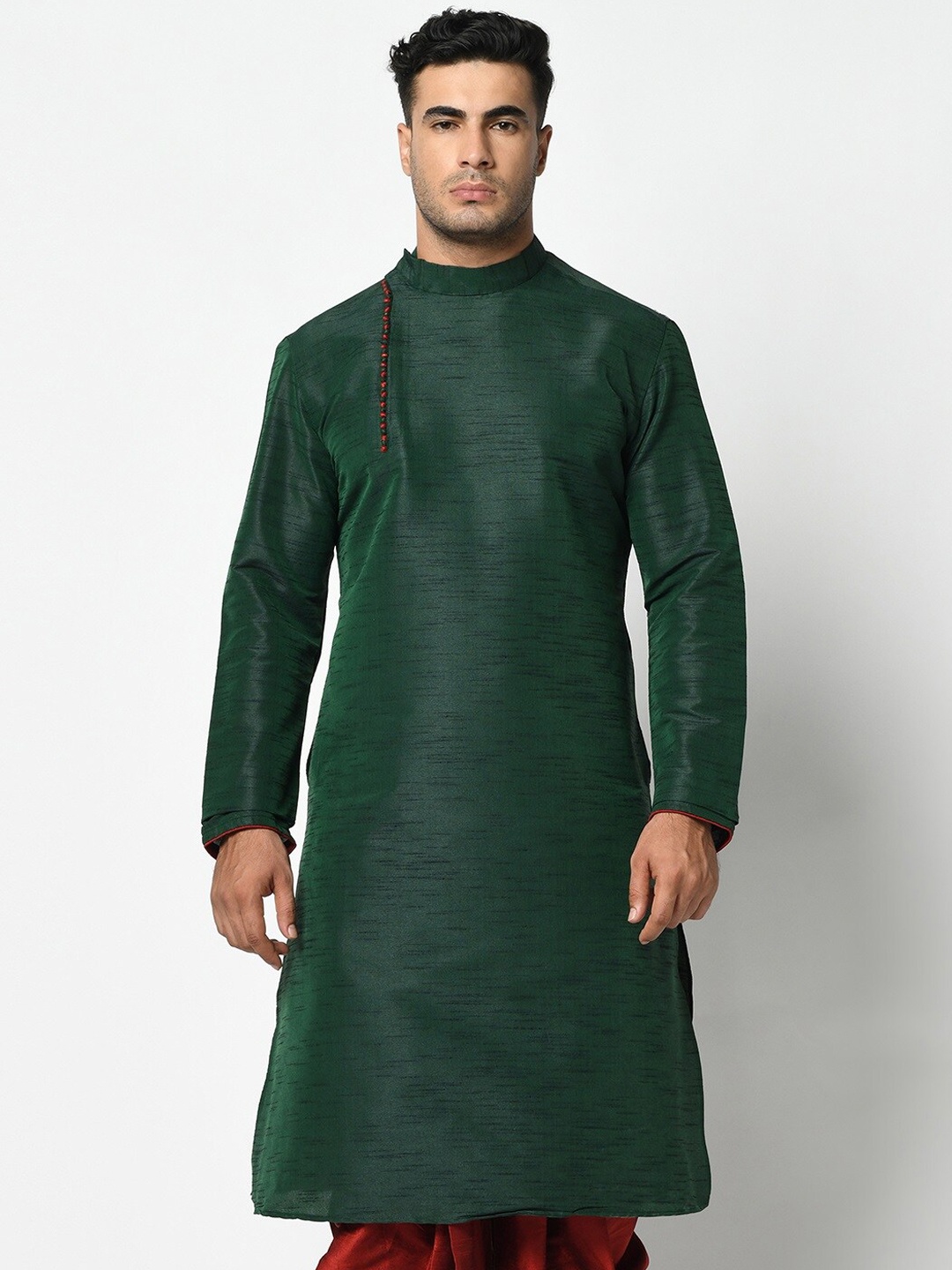 

DEYANN Men Green Dupion Silk Kurta with Dhoti Pants