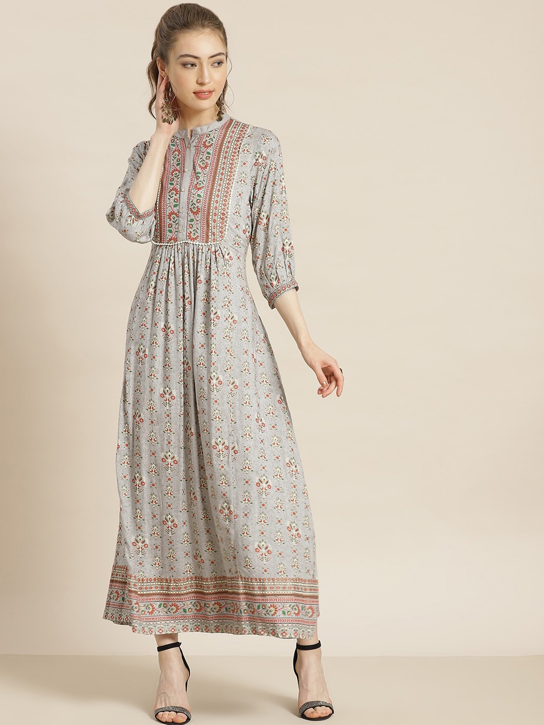 

Juniper Women Grey Ethnic Motifs Printed A-Line Kurta