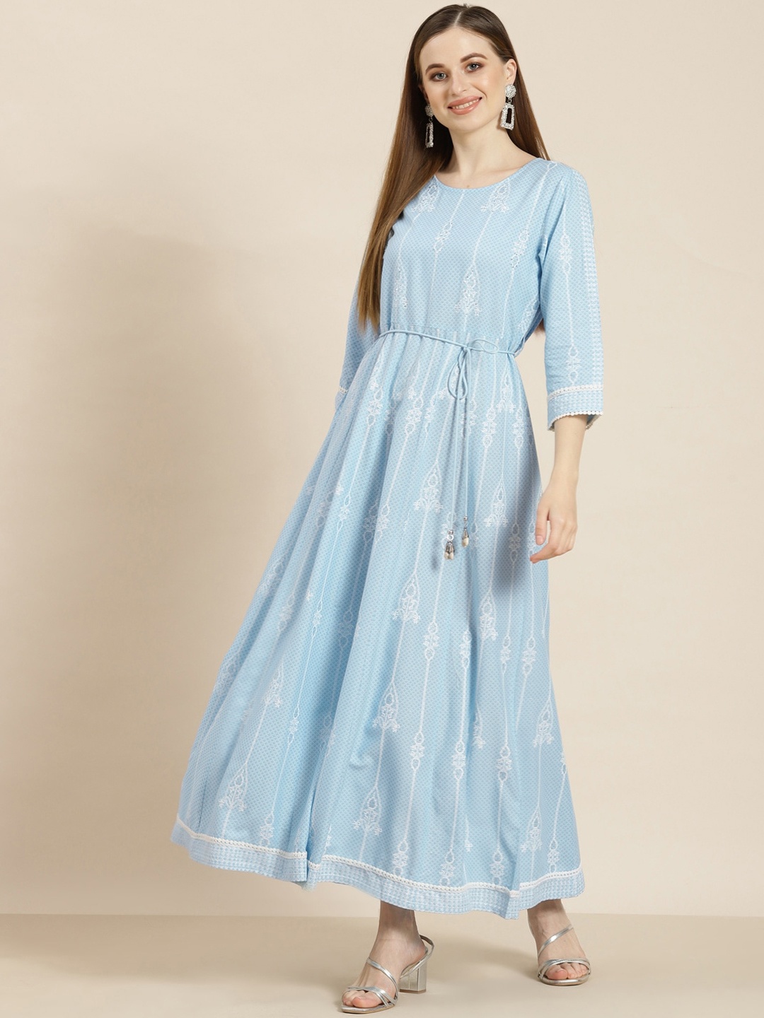 

Juniper Women Blue & White Ethnic Motifs Printed Anarkali Kurta