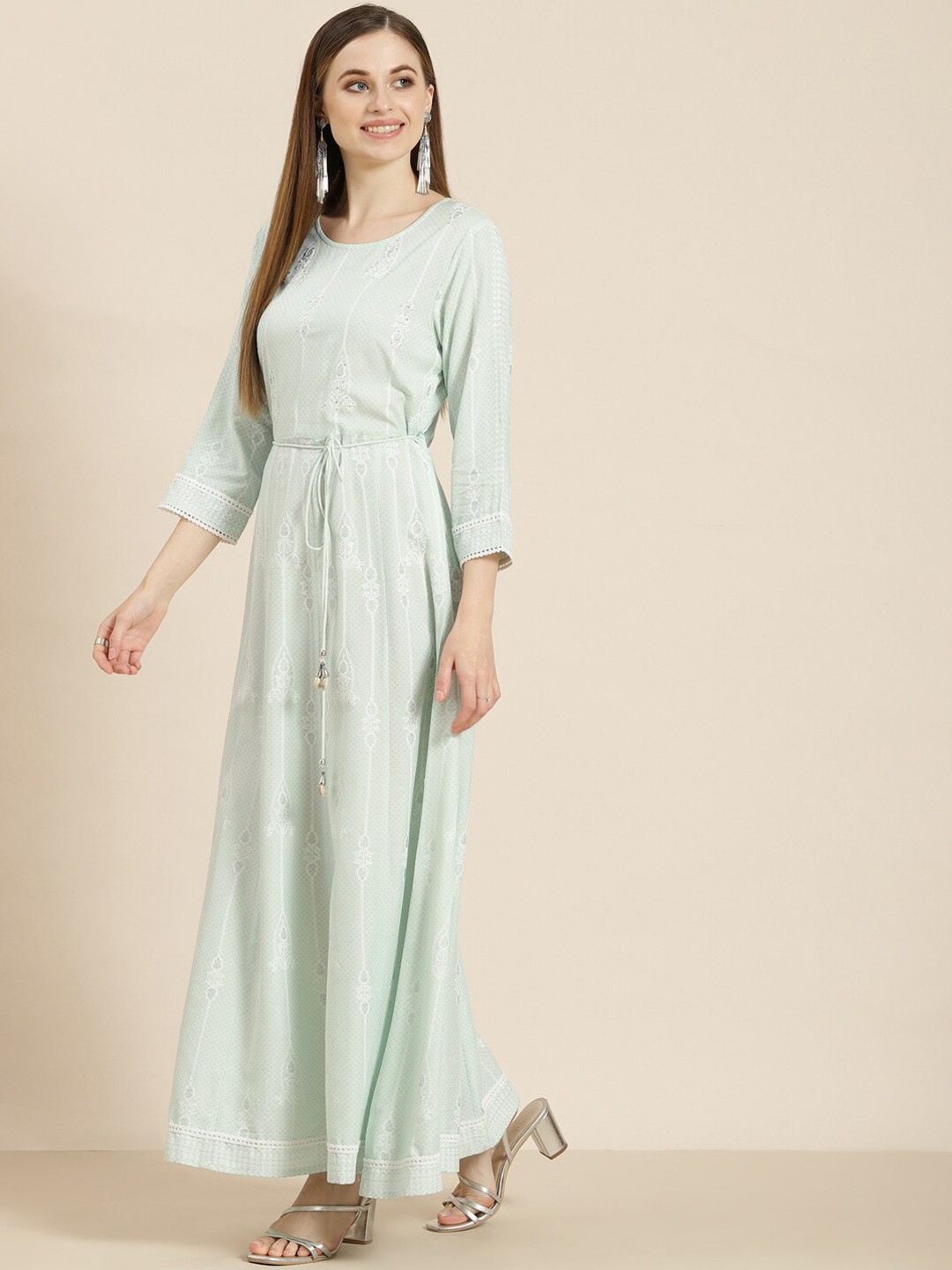 

Juniper Women Sea Green Ethnic Motifs Printed Anarkali Kurta