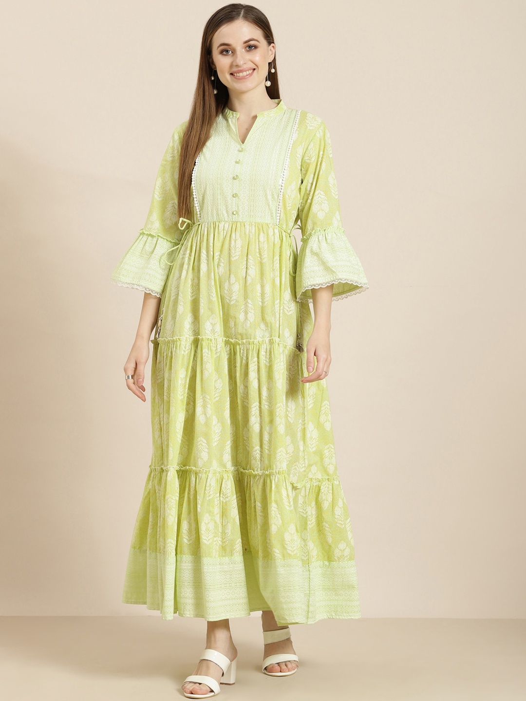 

Juniper Women Lime Green Floral Printed Flared Sleeves Anarkali Kurta