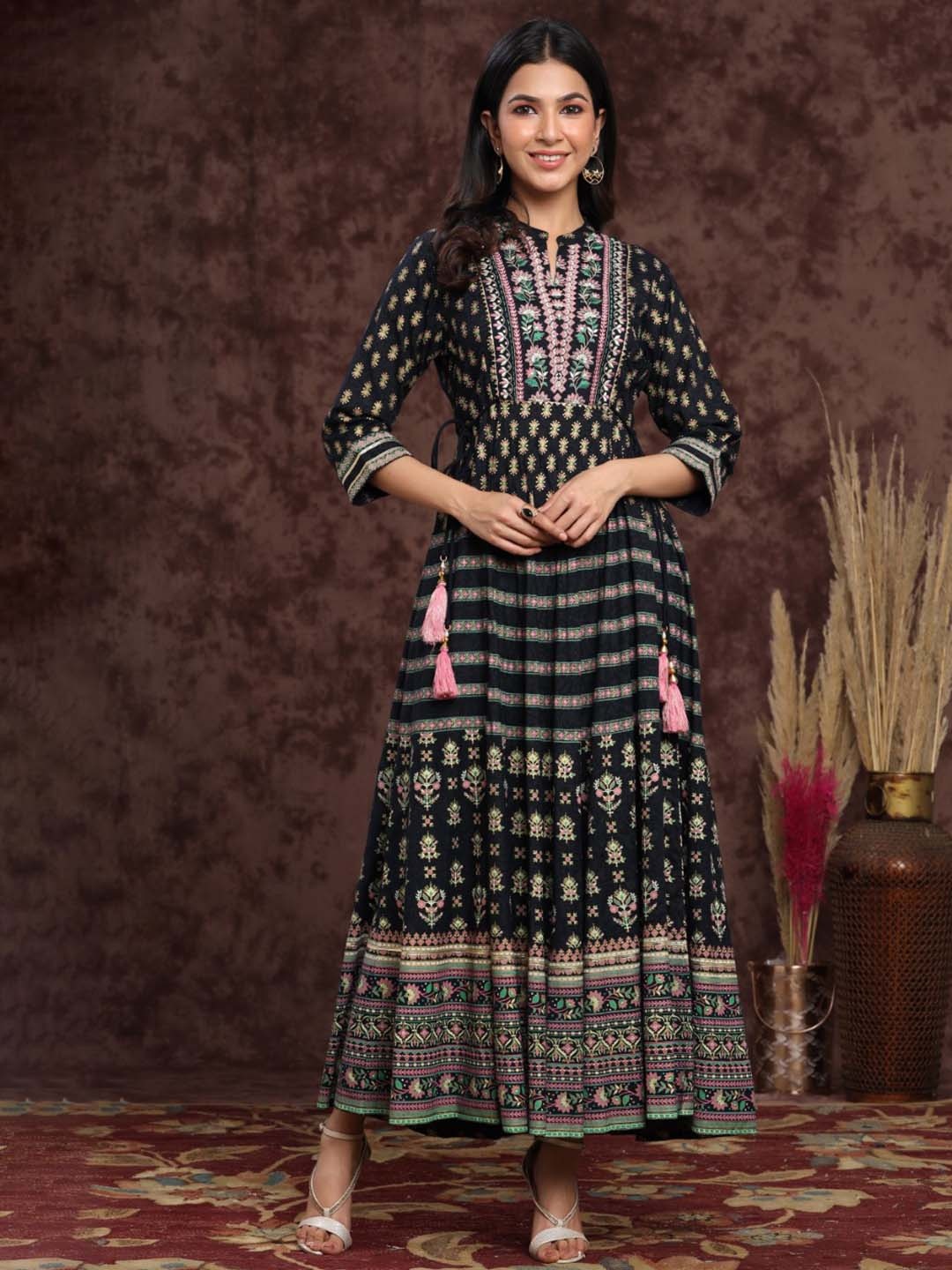 

Juniper Women Blue Ethnic Motifs Printed Anarkali Kurta