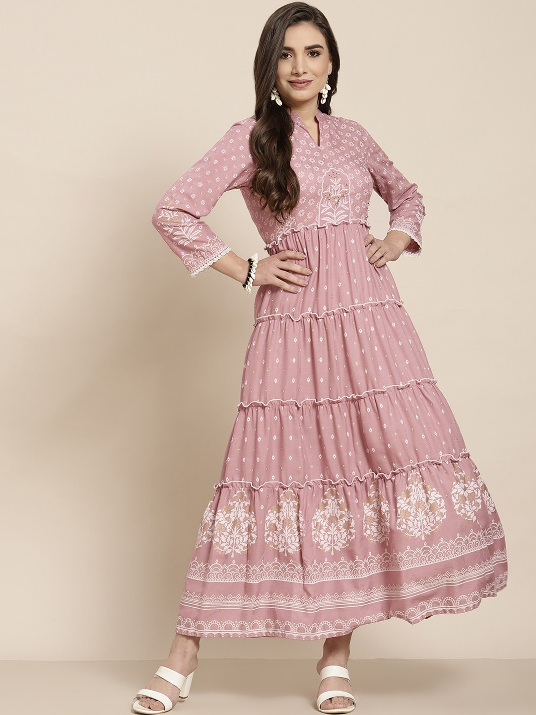 

Juniper Women Pink Ethnic Motifs Printed Anarkali Kurta