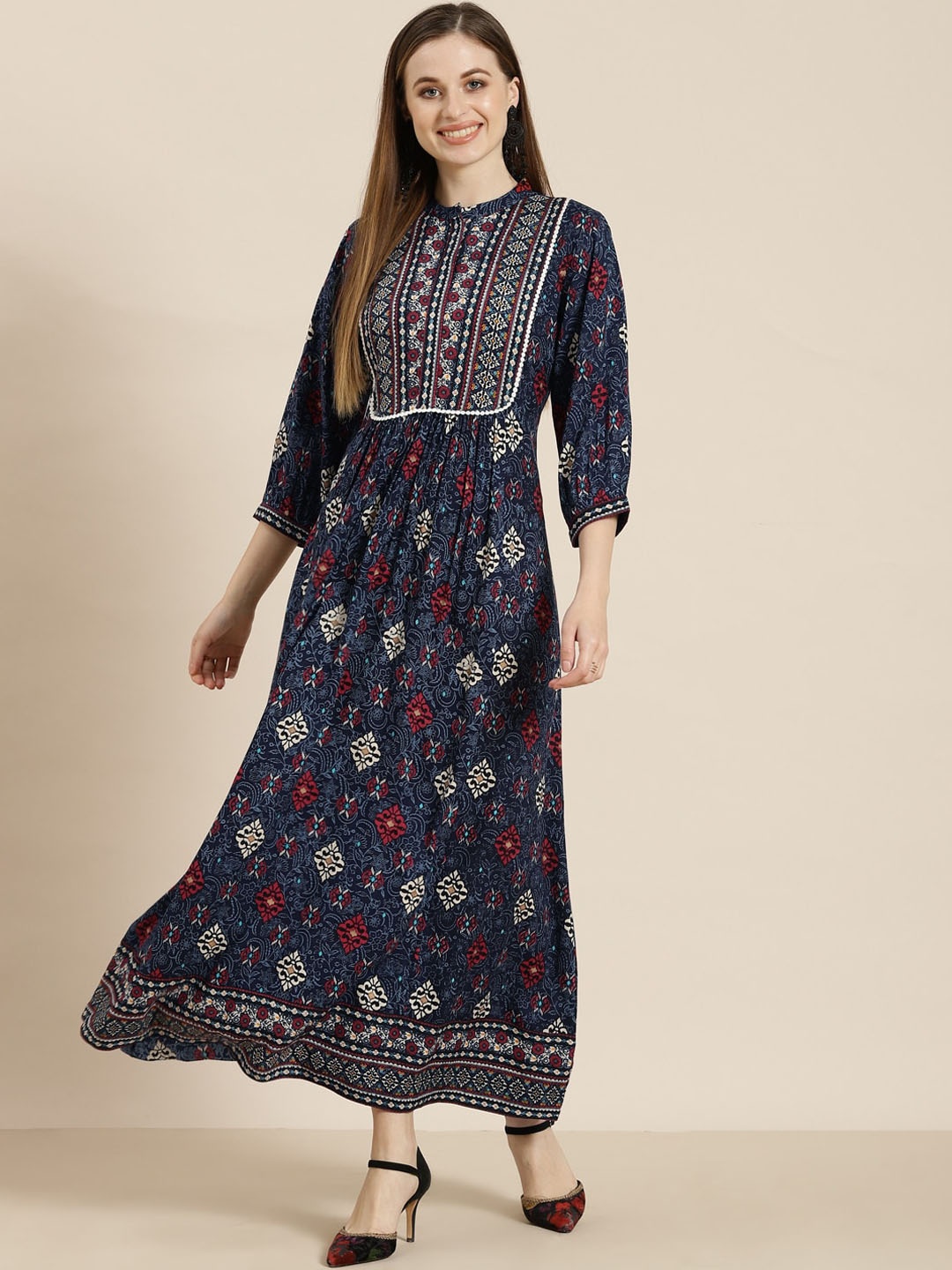 

Juniper Women Blue Ethnic Motifs Printed Anarkali Kurta