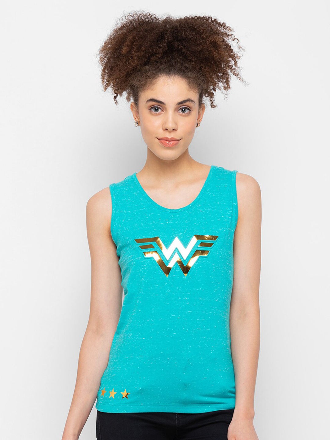 

Smugglerz Blue Embellished Applique Tank Top
