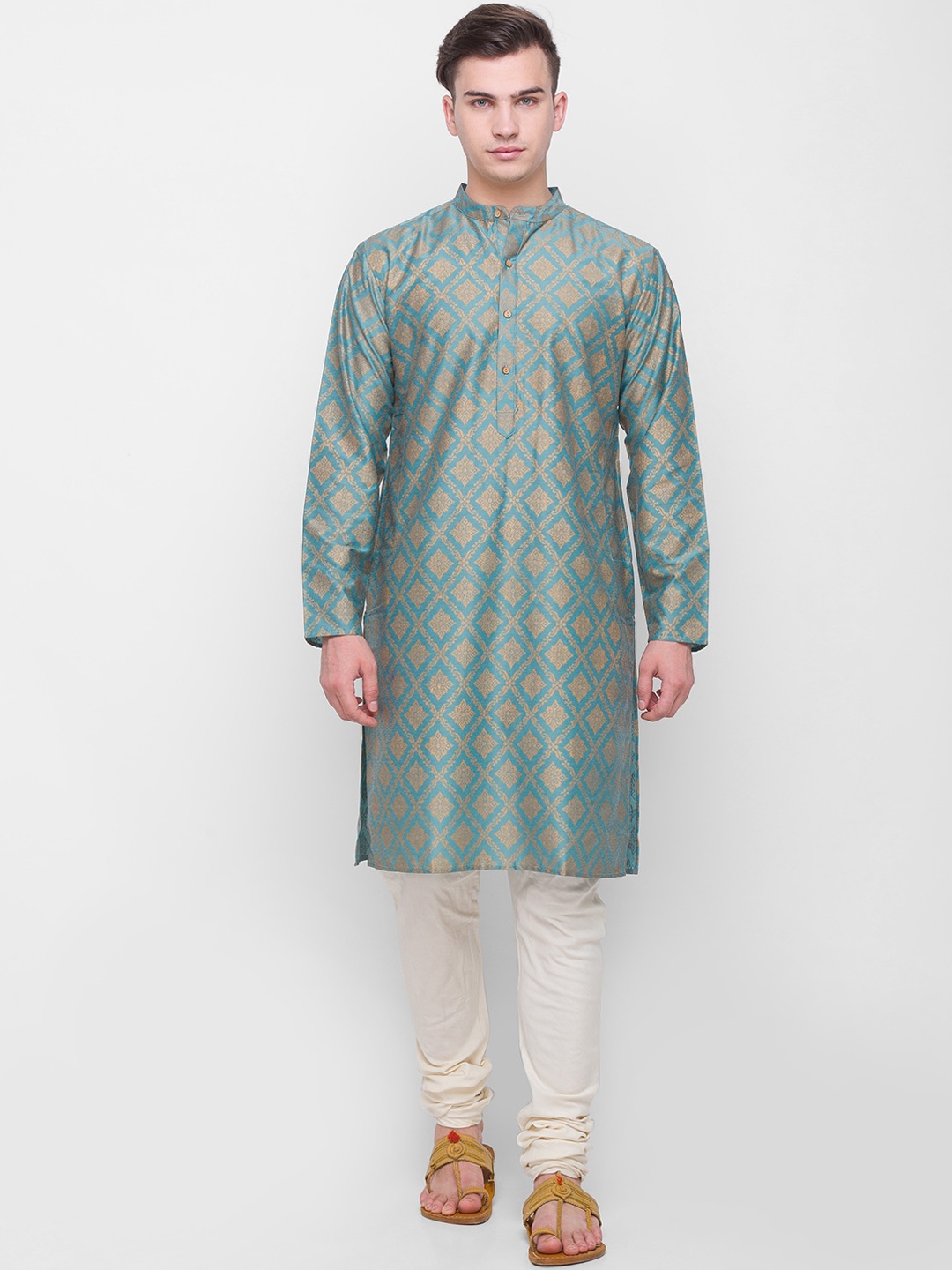 

Globus Men Green Printed Thread Work Kurta