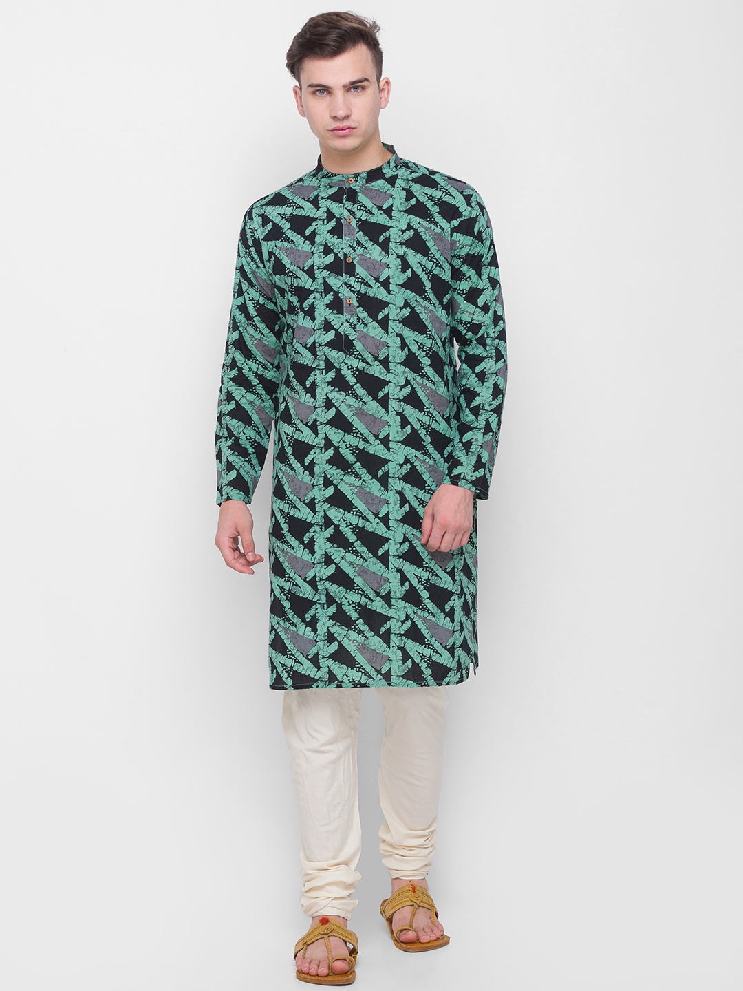 

Globus Men Sea Green & Black Printed Kurta