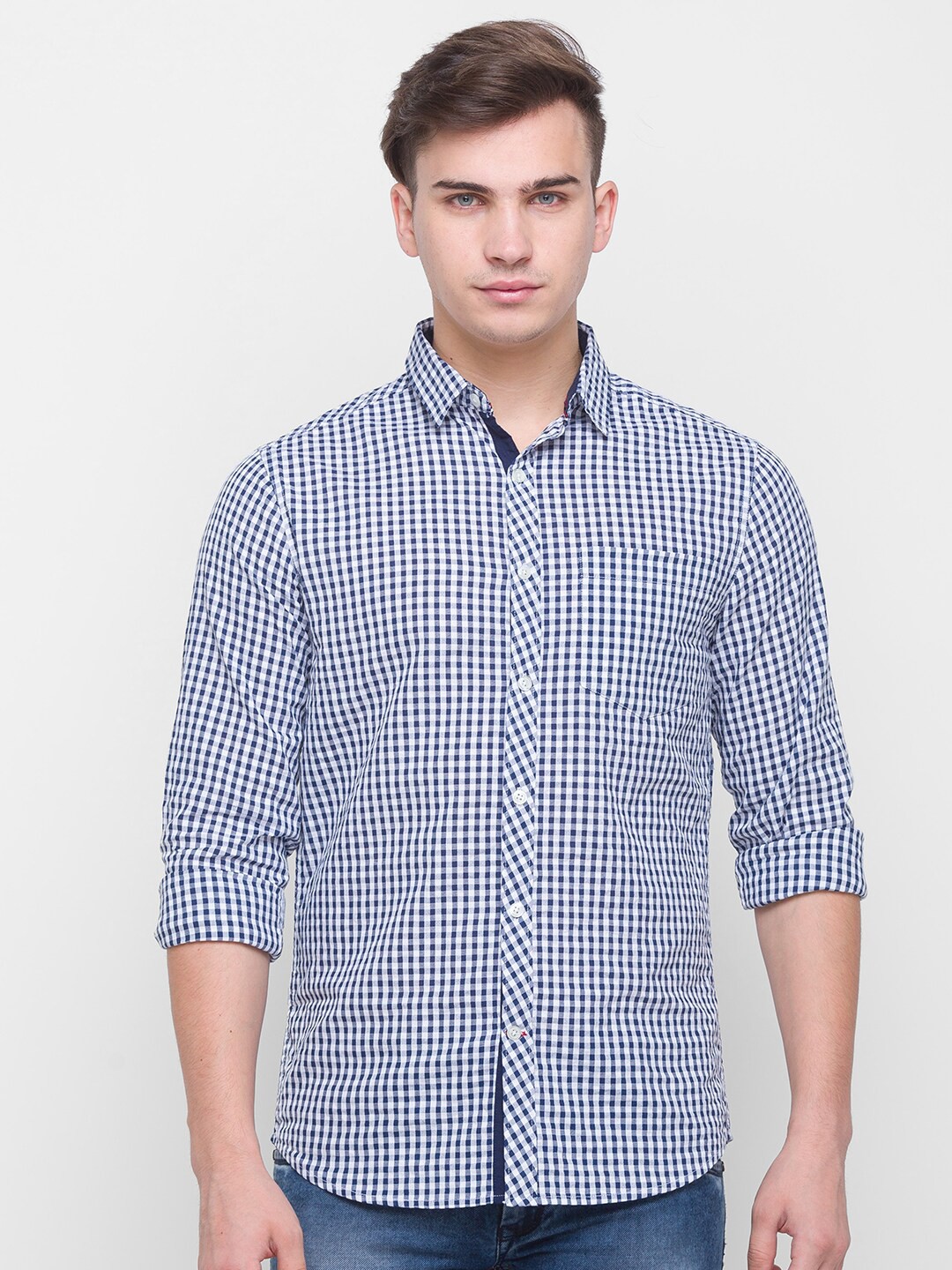 

Globus Men White Comfort Gingham Checked Cotton Casual Shirt