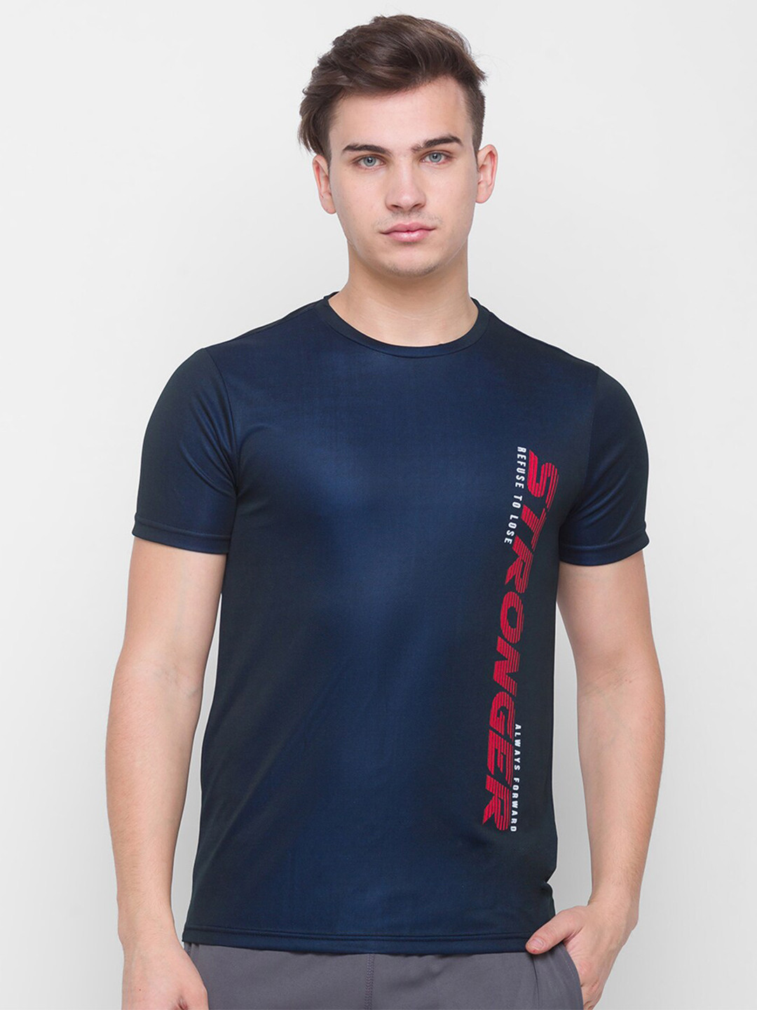 

Globus Men Navy Blue Typography Printed Slim Fit T-shirt