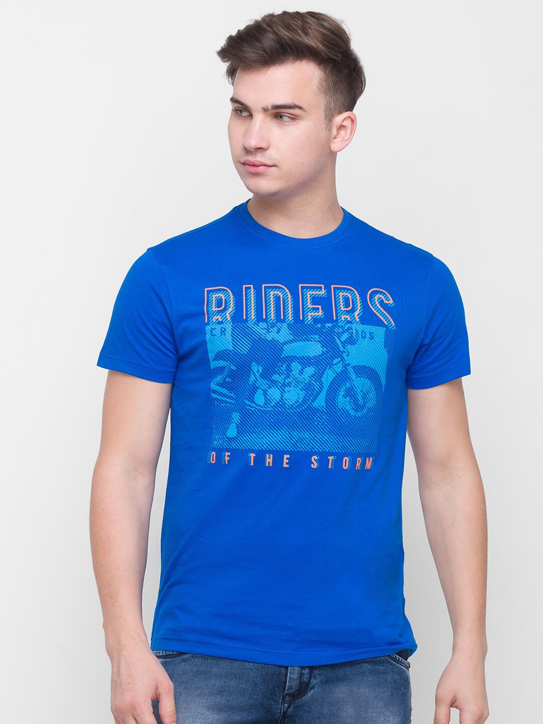 

Globus Men Blue Printed Cotton T-shirt
