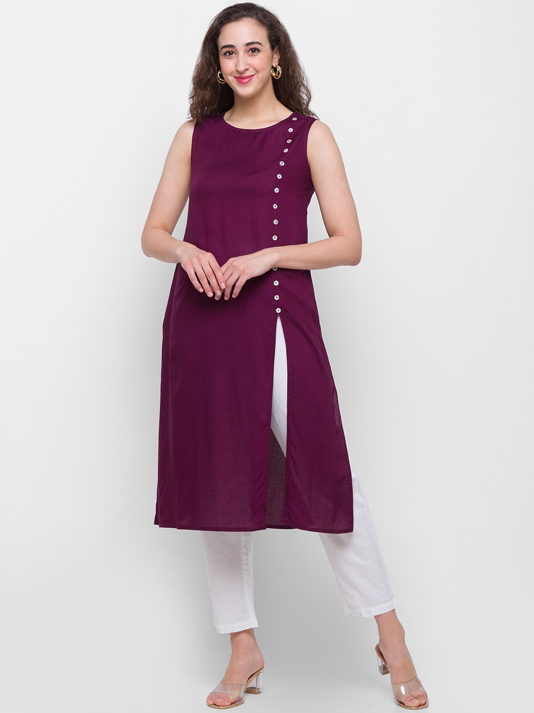 

Globus Women Maroon Colourblocked Panelled Kurta with Trousers