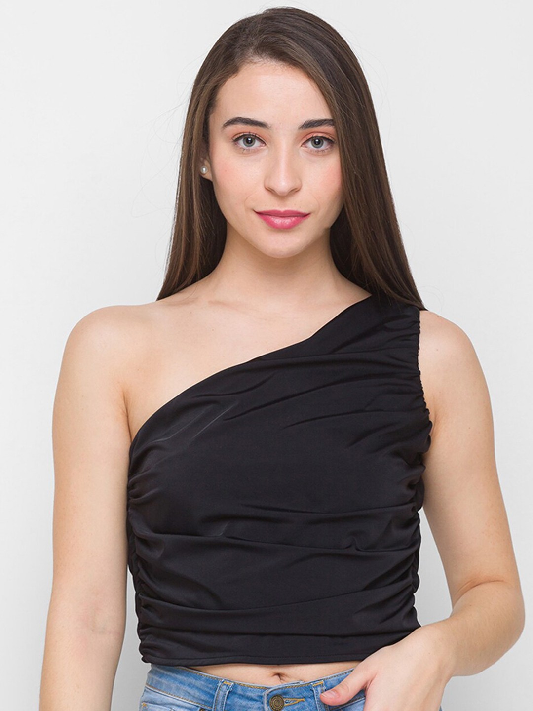 

Globus Women Black One Shoulder Crop Top