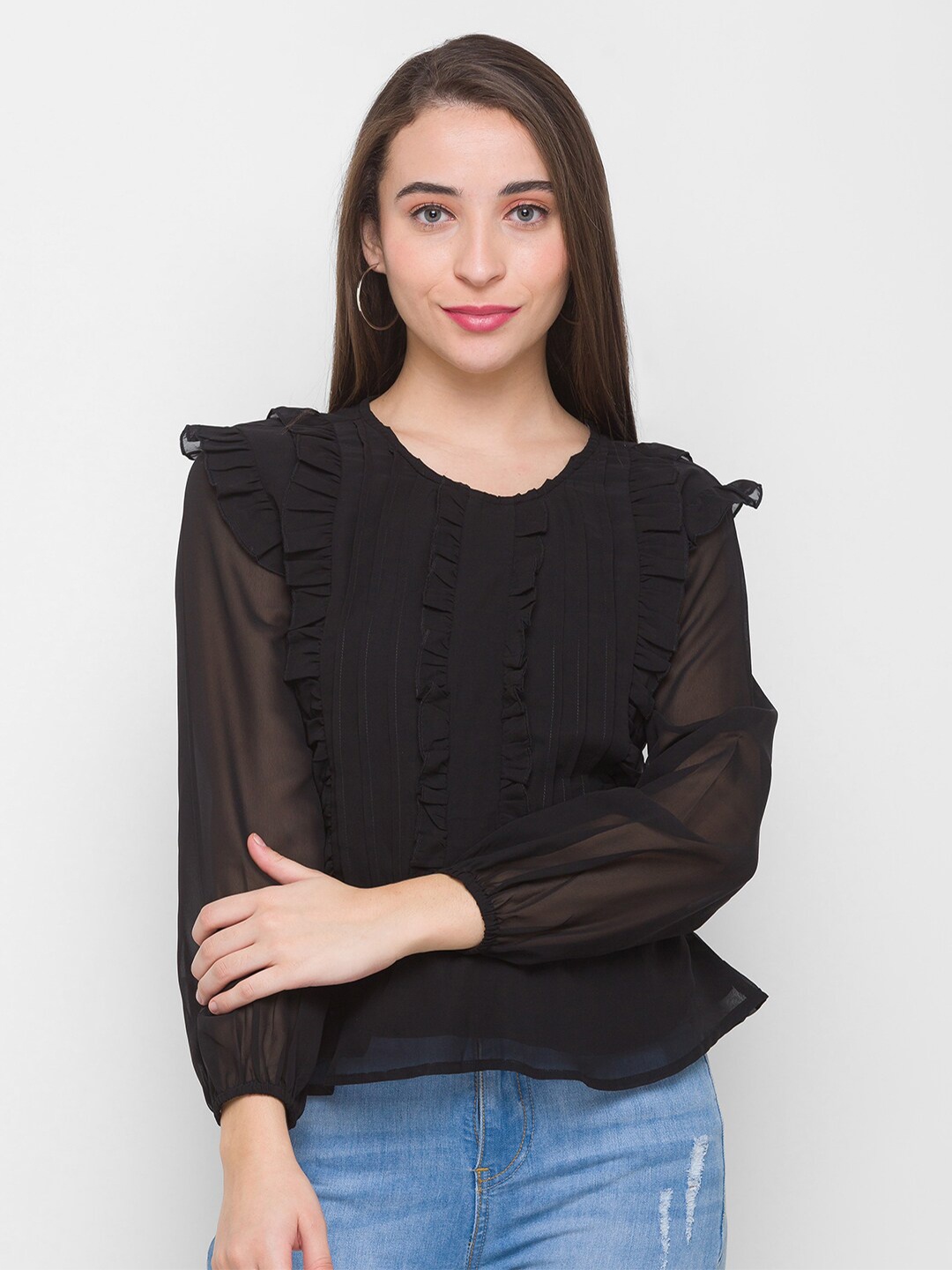 

Globus Women Black Georgette Top