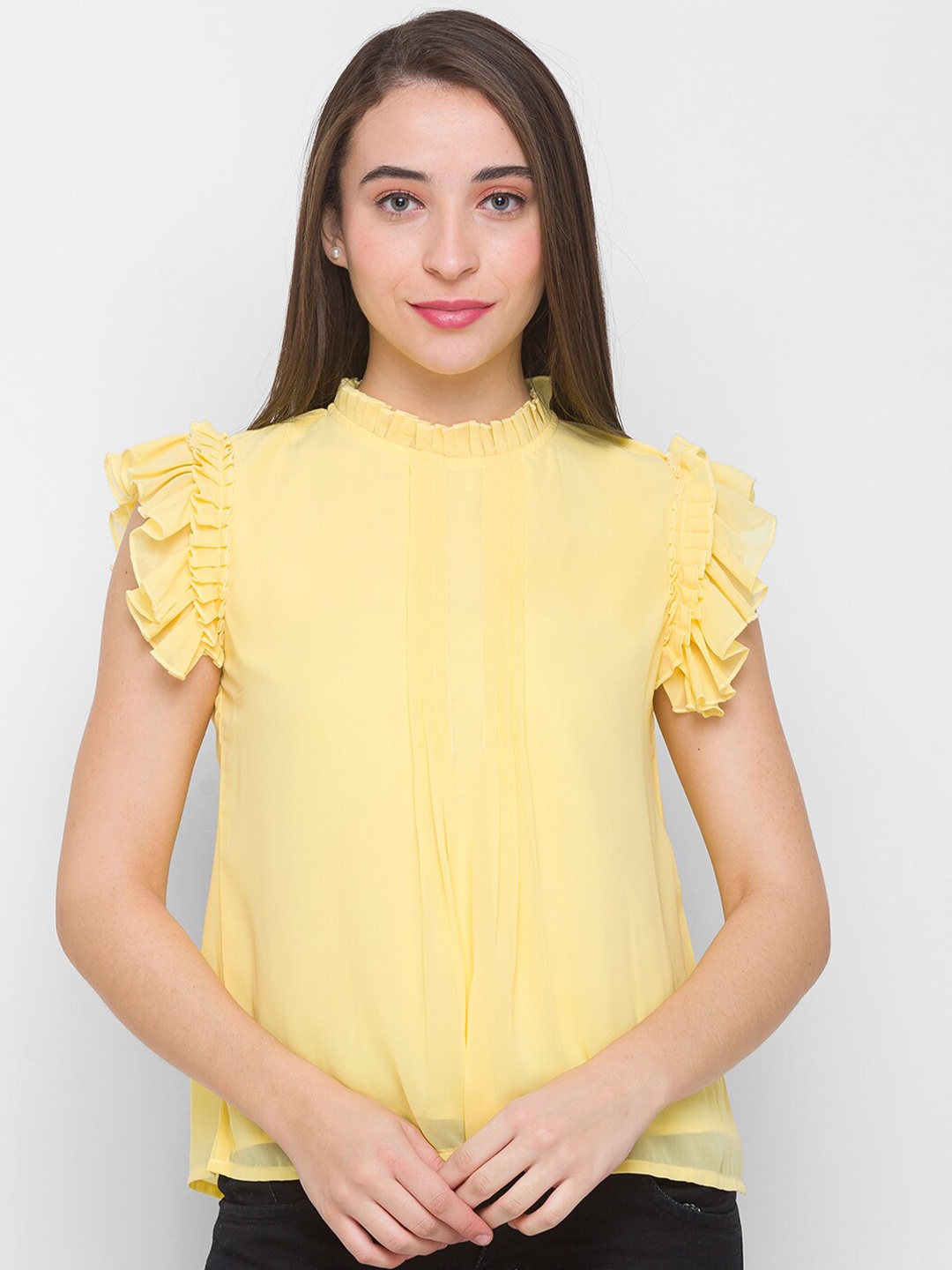 

Globus Yellow Georgette High Neck Top