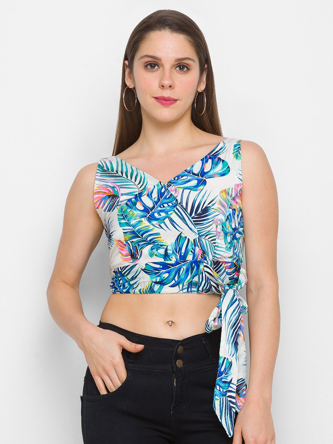 

Globus Women Multicoloured Floral Print Wrap Crop Top, Multi