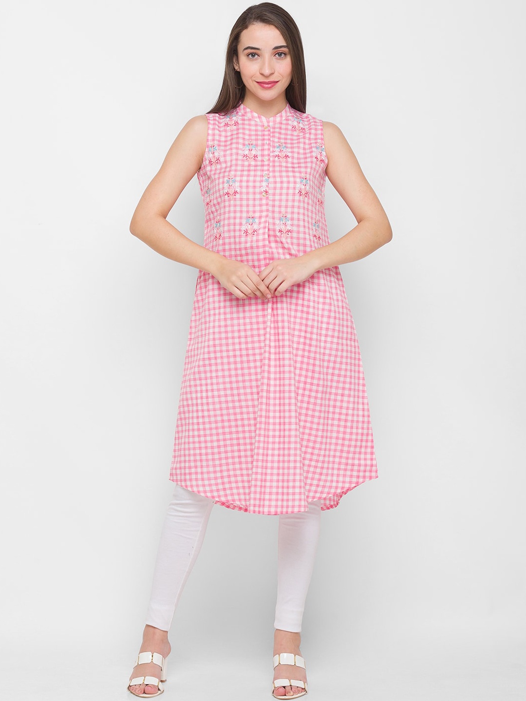 

Globus Women Pink Checked Thread Work Kurta