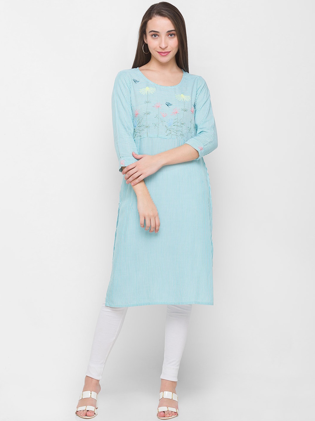 

Globus Women Blue Striped Yarn Dyed Kurta