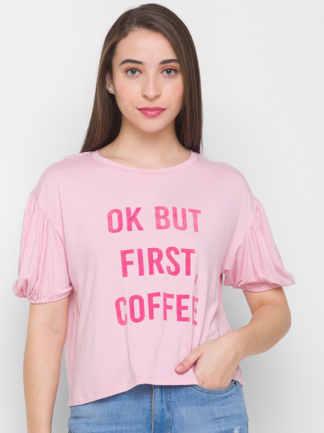 

Globus Women Pink Typography Printed T-shirt
