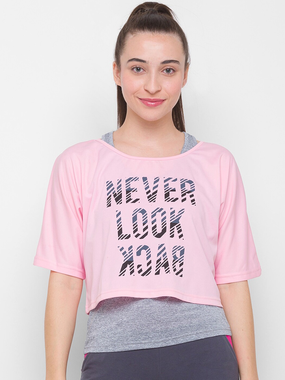 

Globus Women Pink Typography Printed Drop-Shoulder Sleeves T-shirt