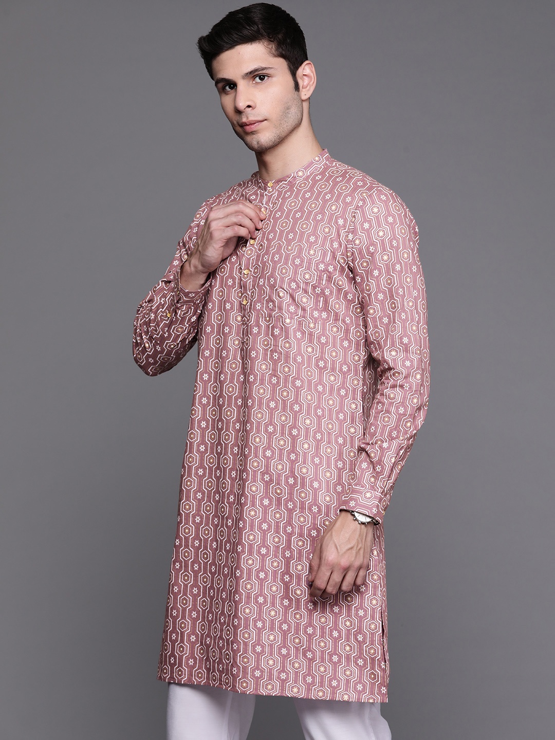 

Indo Era Men Lavender Geometric Printed Kurta