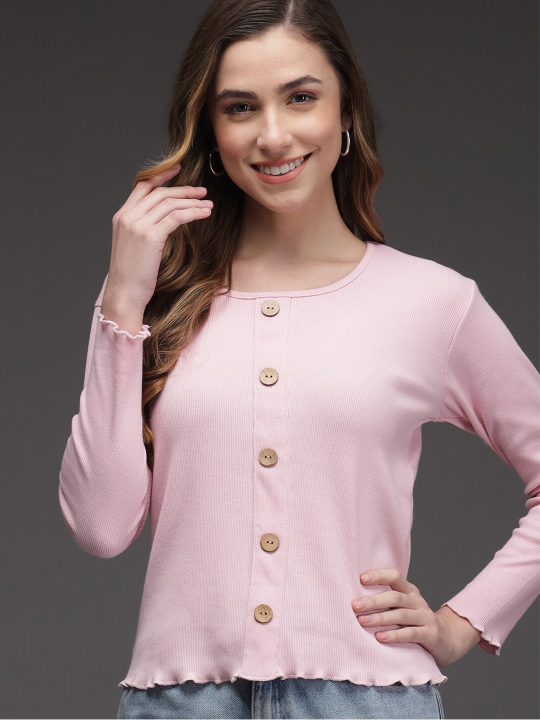 

Darzi Pink Long Sleeves Fitted Top