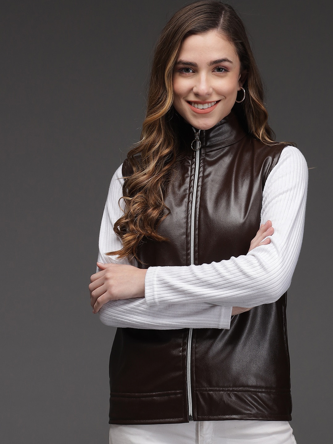 

Darzi Women Brown Leather Biker Jacket