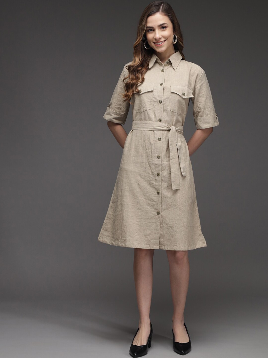 

Darzi Women Brown Shirt Dress With Belt