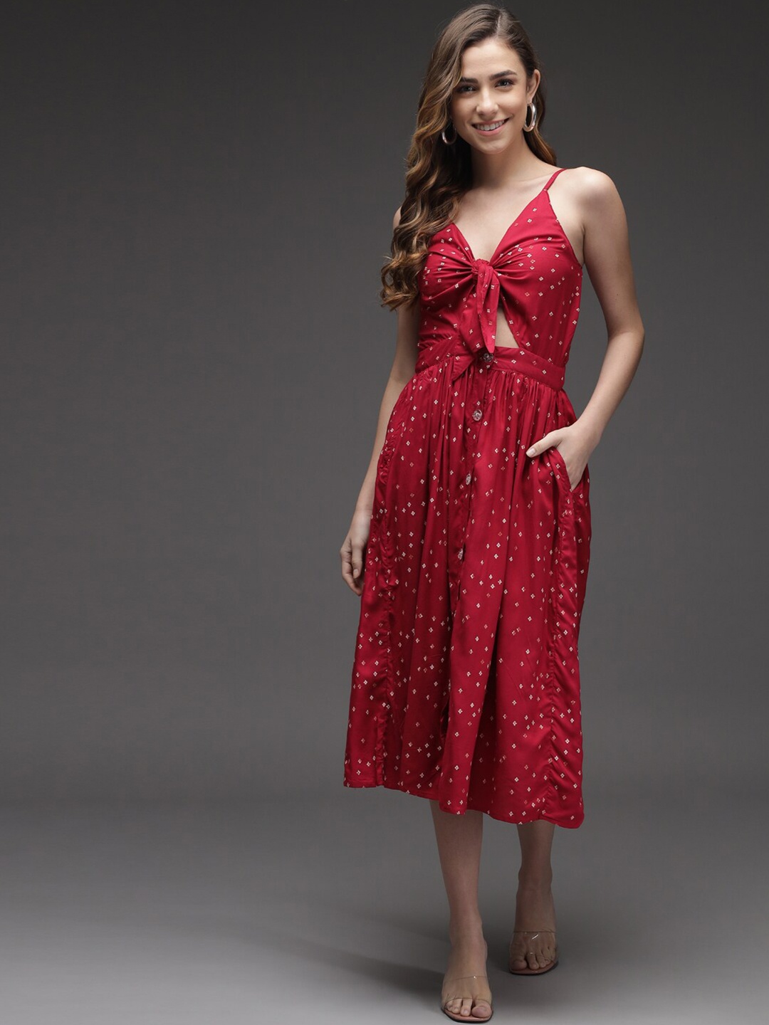 

Darzi Red & White Floral Midi Dress