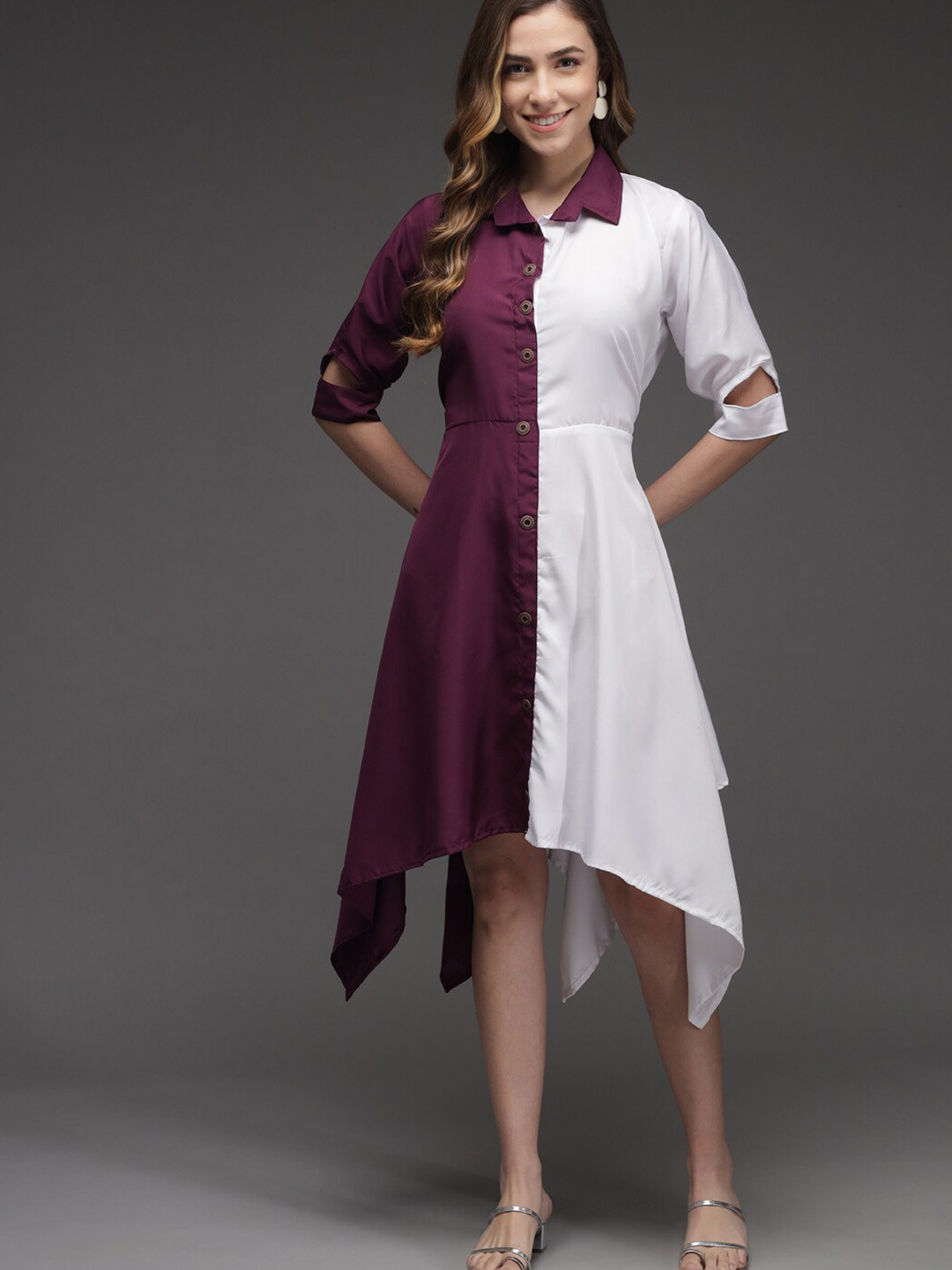 

Darzi Purple & White Colourblocked Shirt Dress