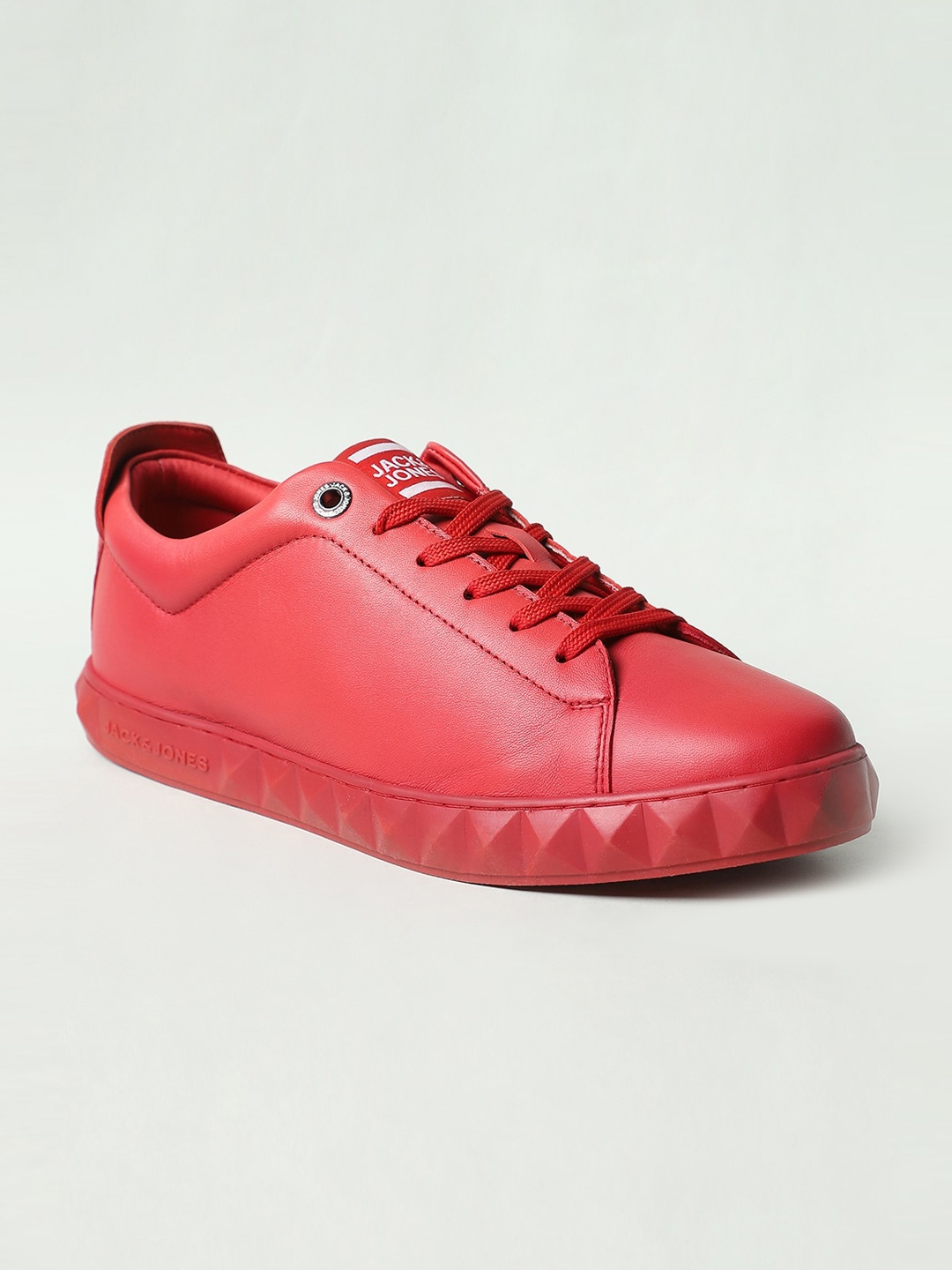

Jack & Jones Men Red Colourblocked Leather Sneakers