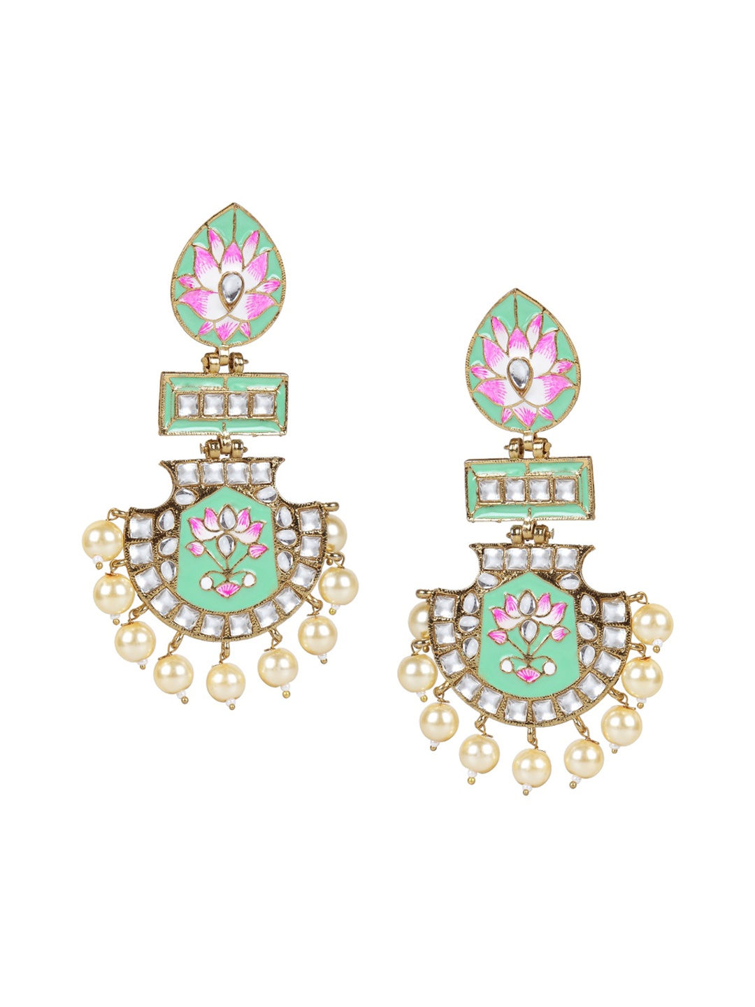 

Arendelle Green Meenakari & Artificial Stones Contemporary Drop Earrings