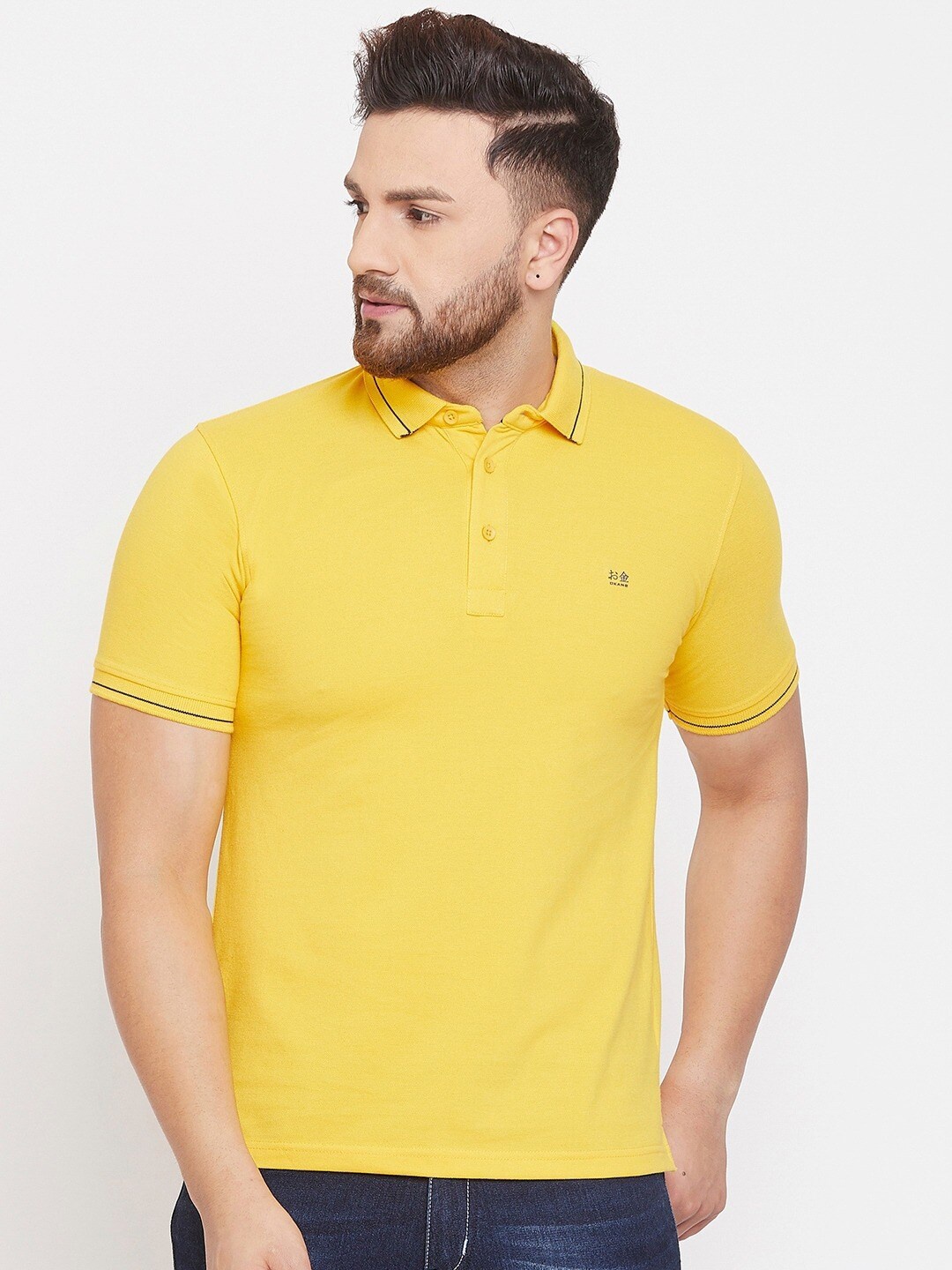 

Okane Men Yellow Polo Collar Cotton T-shirt