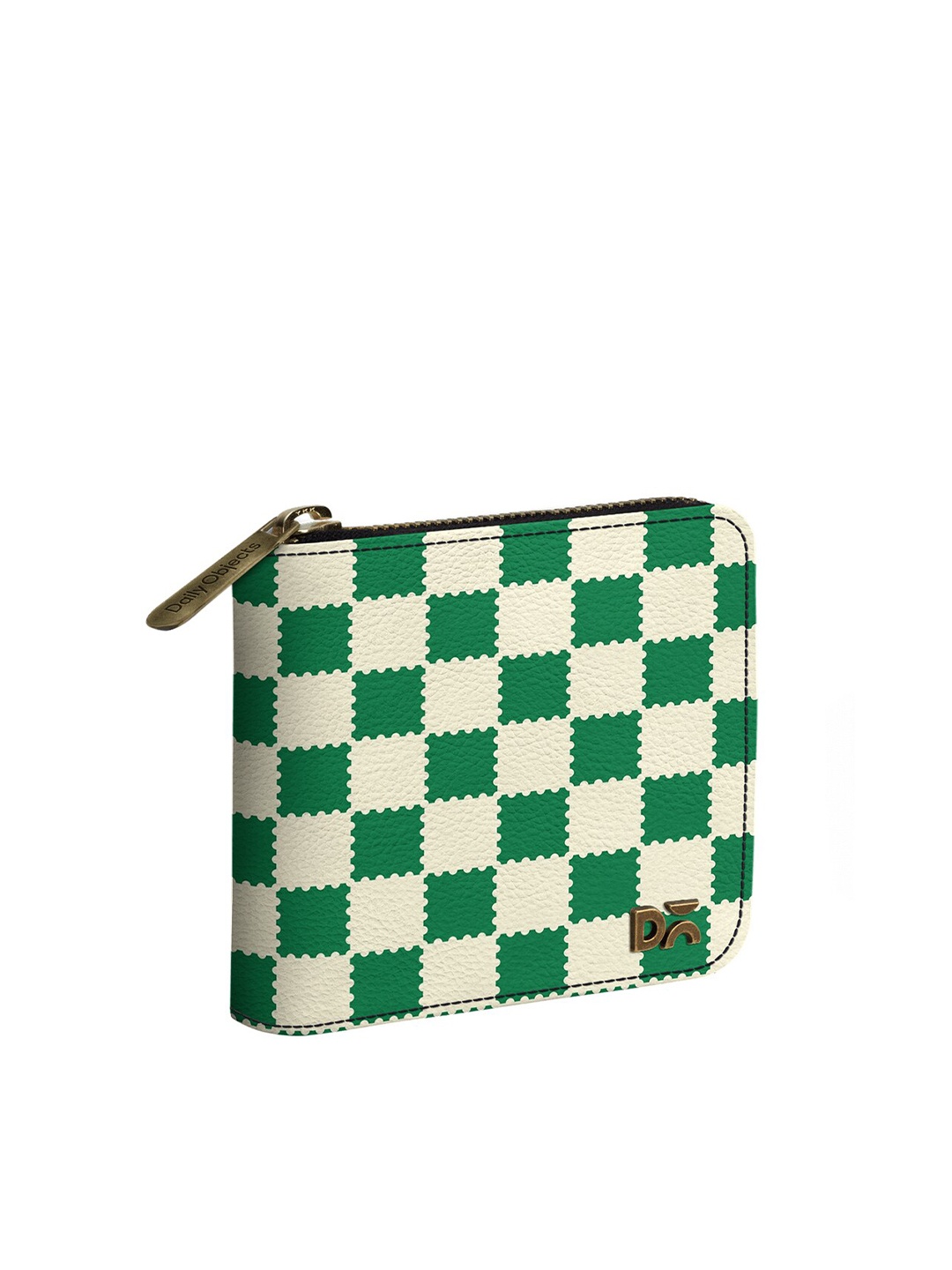 

DailyObjects Women Green & White Checked PU Zip Around Wallet