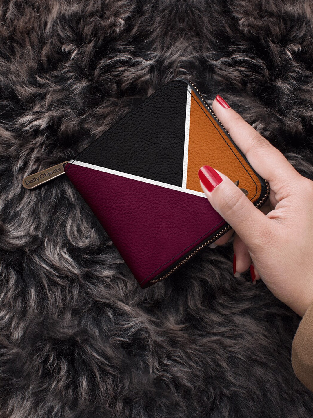 

DailyObjects Women Maroon & Black Colourblocked PU Zip Around Wallet