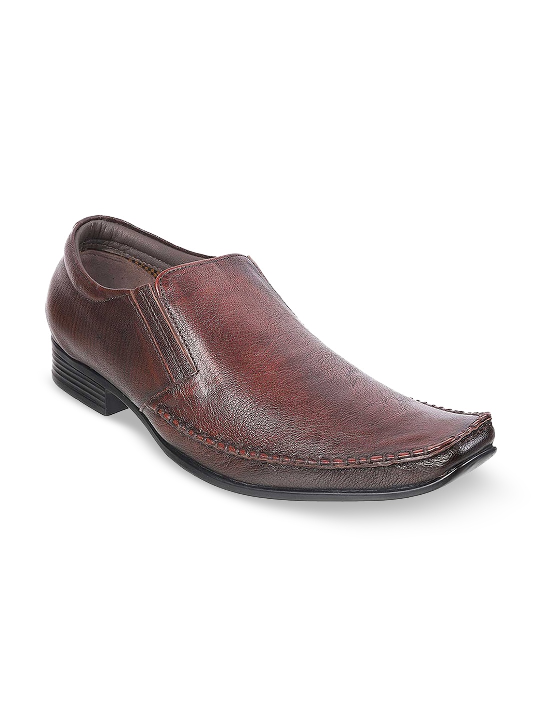 

WALKWAY by Metro Men Maroon Textured Leather Formal Slip-On Shoes